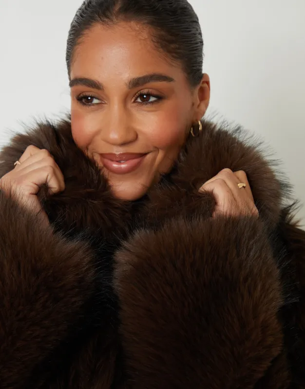 Chocolate Brown Faux Fur Zip Through Coat sold by Threadbare