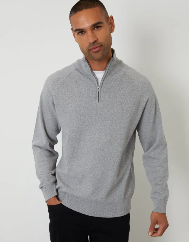 Grey Mock Tee Textured Knit Quarter Zip Jumper sold by Threadbare