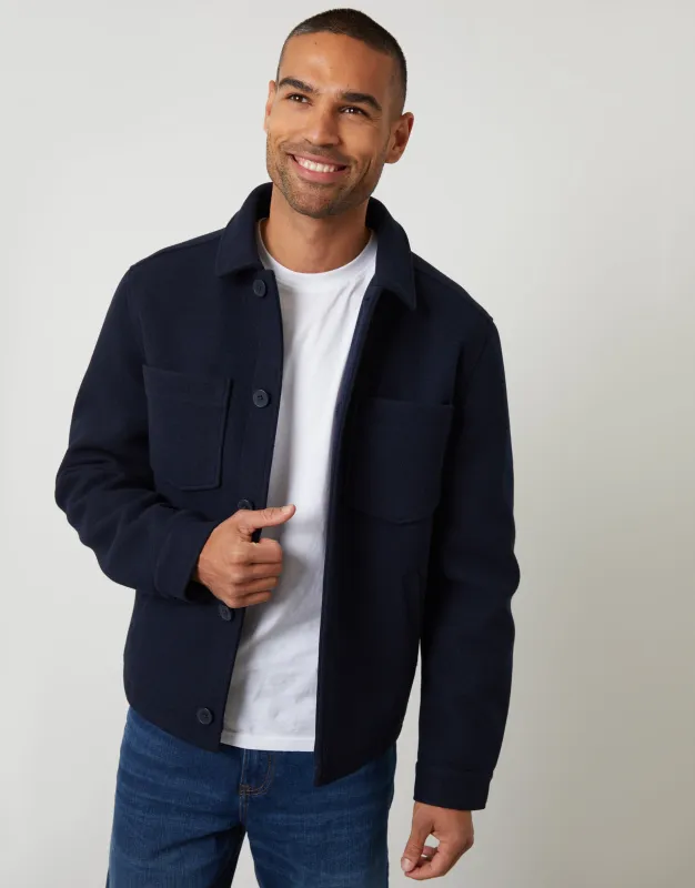 Navy Faux Wool Button Up Quilted Shacket sold by Threadbare