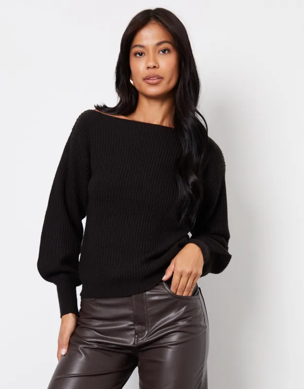 Black Chunky Knit Slash Neck Jumper sold by Threadbare