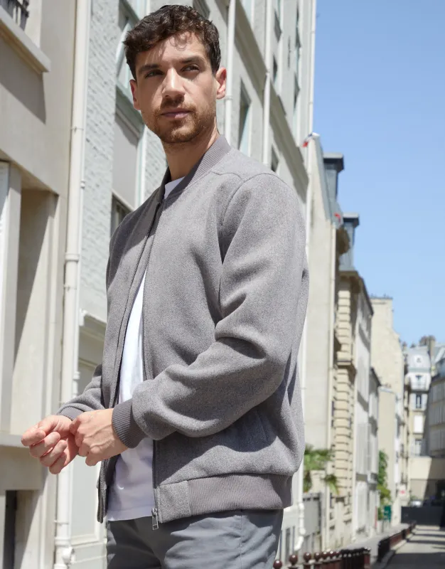Faux Wool Bomber Jacket in Taupe made by Threadbare