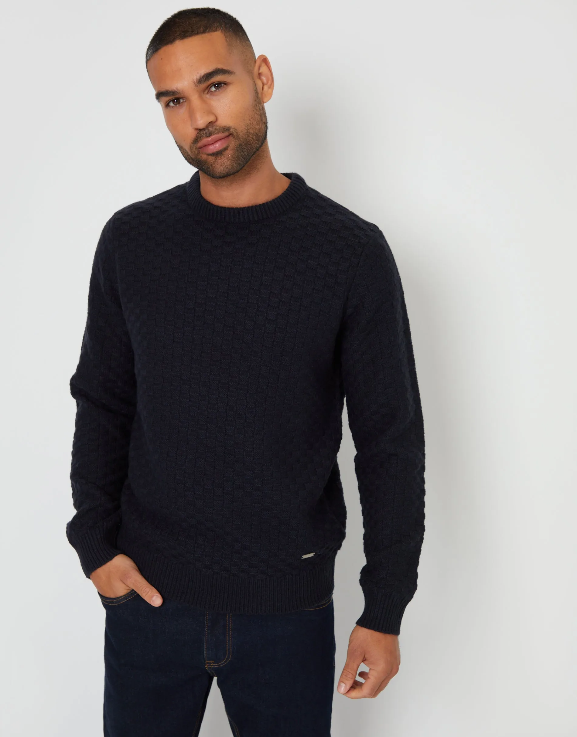 Navy Knitted Crew Neck Jumper sold by Threadbare