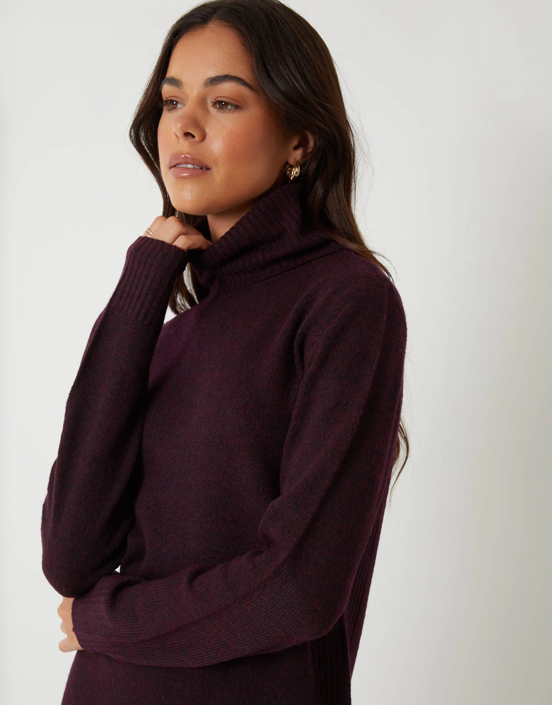 Berry Red Knitted Roll Neck Maxi Dress sold by Threadbare product image thumbnail 4