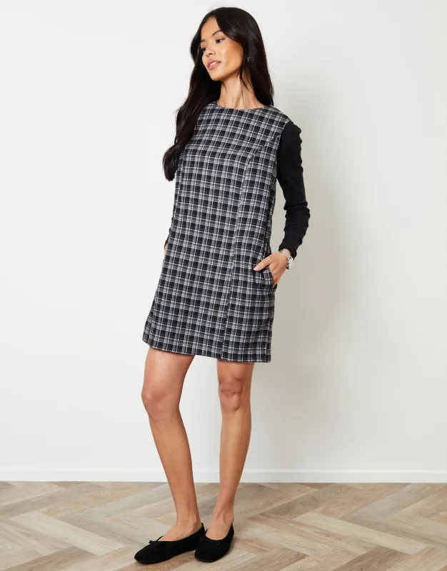 Mono Check A-Line Mini Pinafore Dress sold by Threadbare
