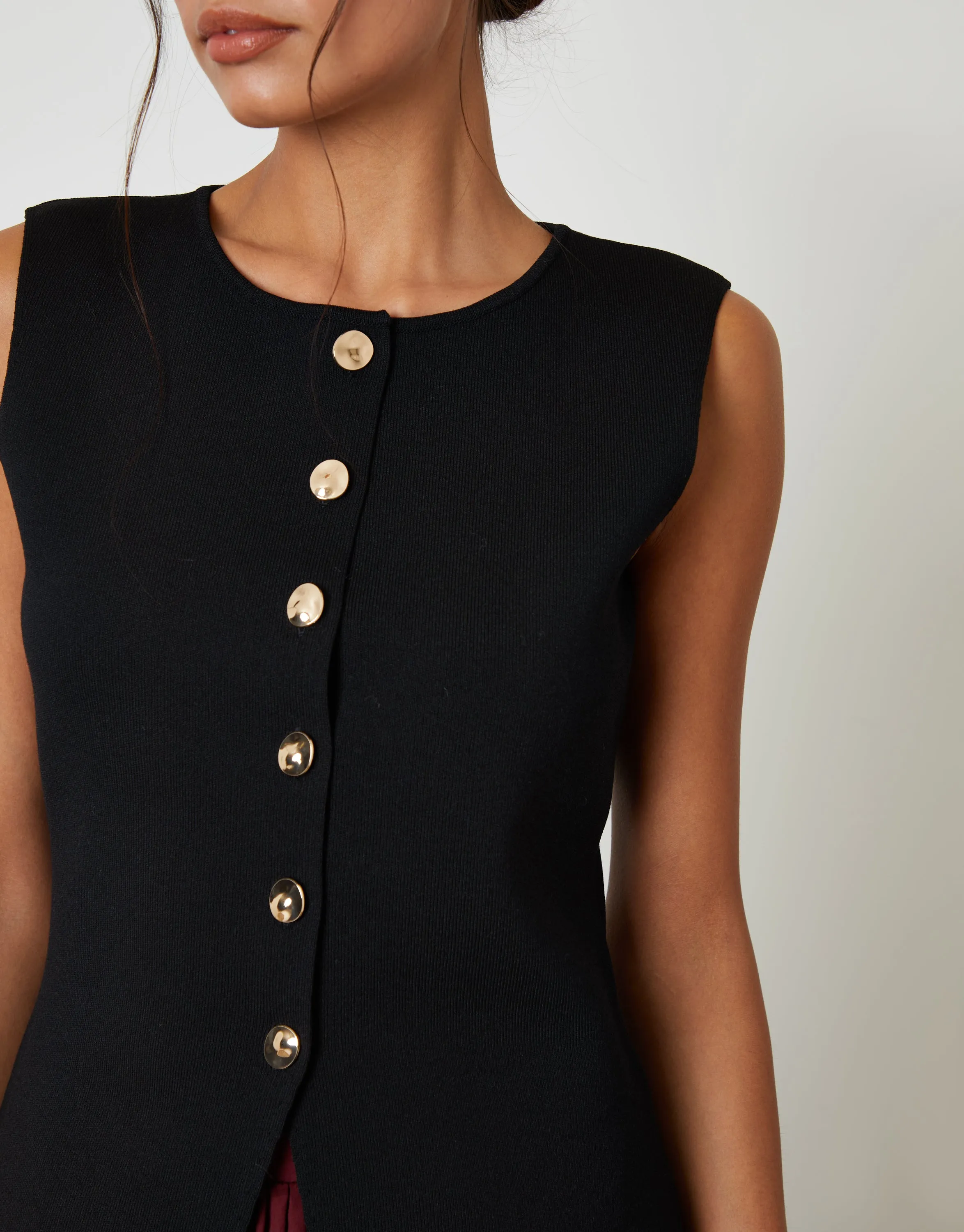 Black Ribbed Knitted Waistcoat sold by Threadbare product image thumbnail 2