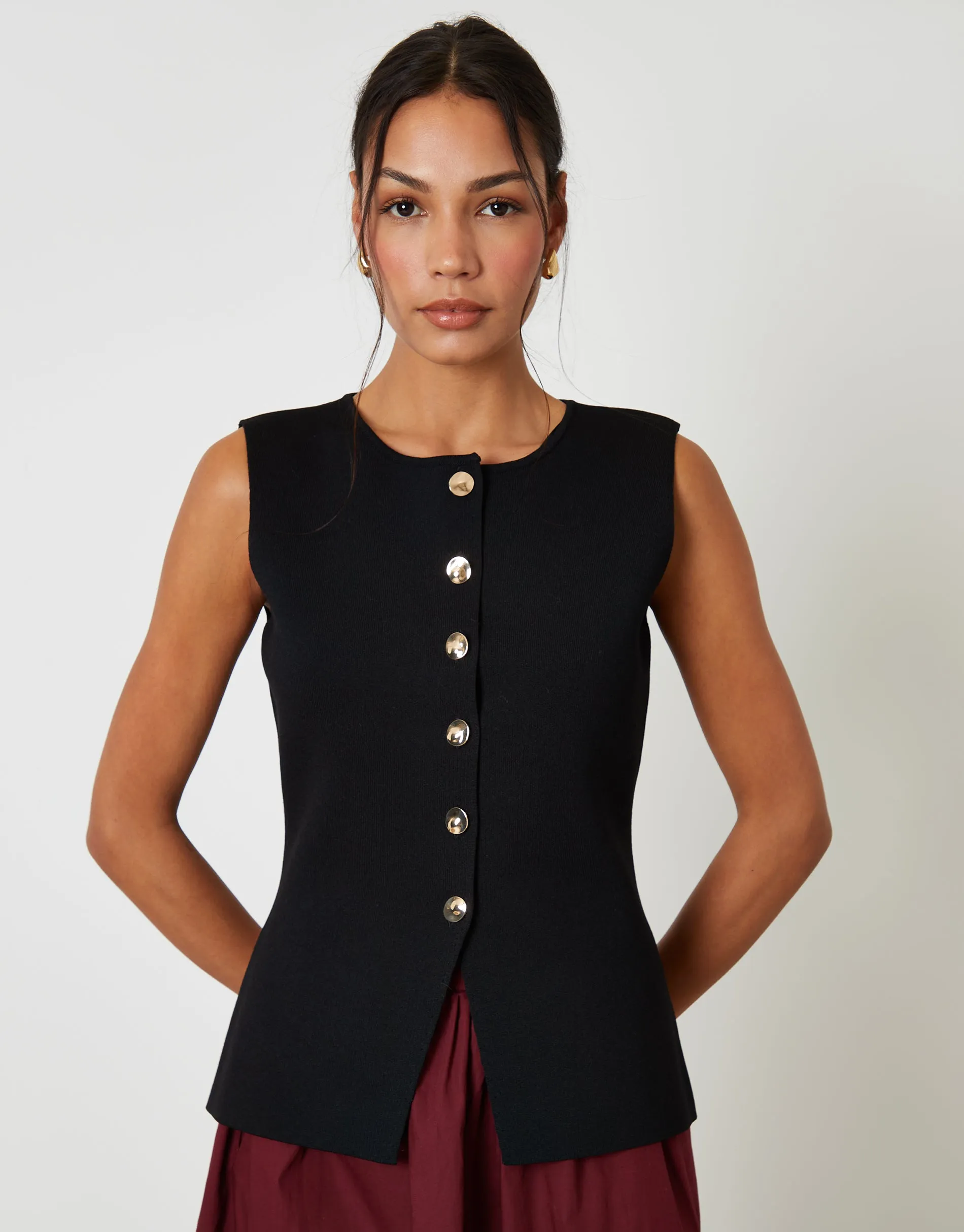 Black Ribbed Knitted Waistcoat sold by Threadbare
