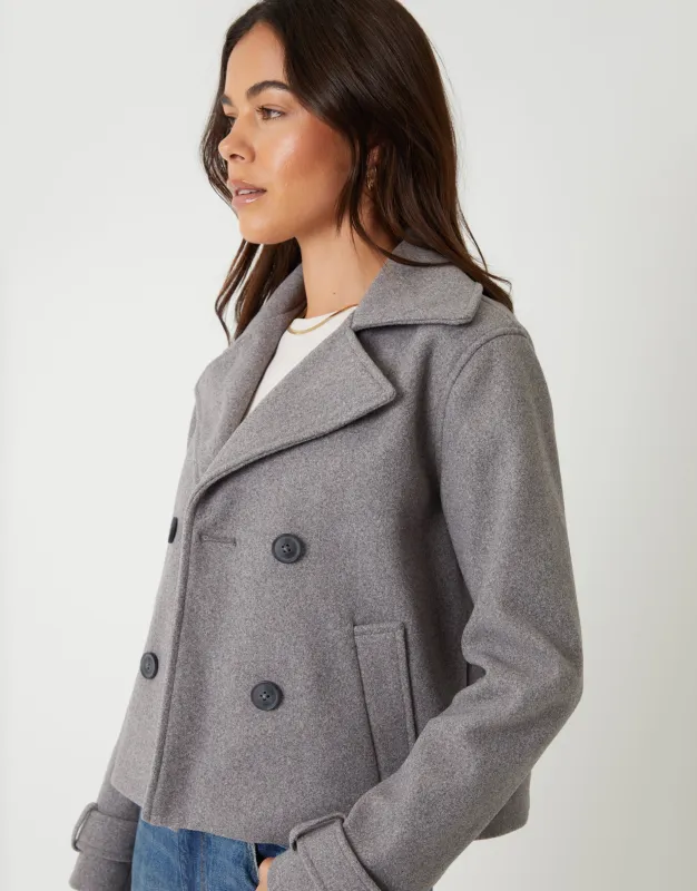 Grey Faux Wool Cropped Trench Coat sold by Threadbare
