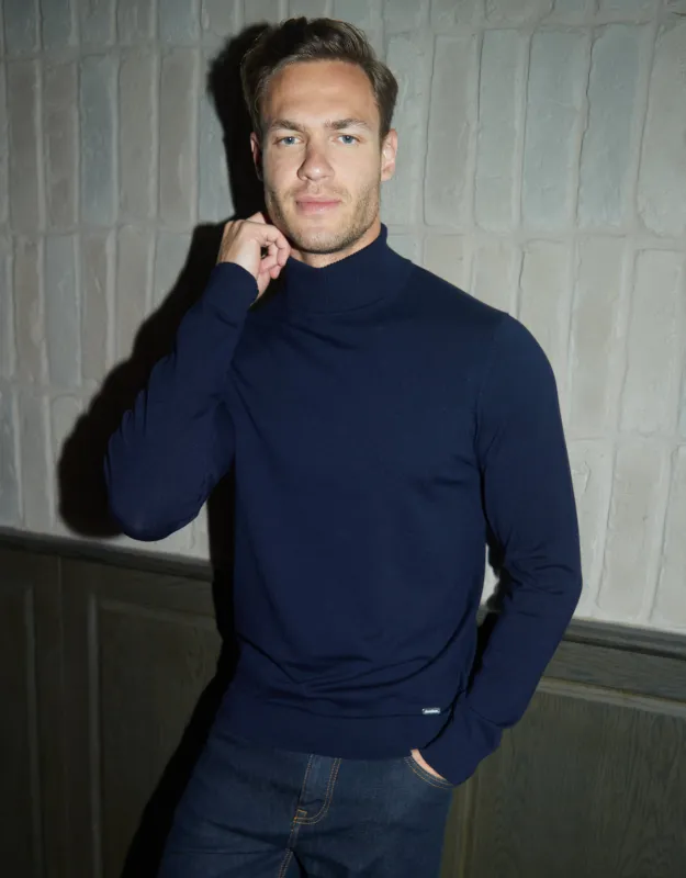 Navy Knitted Roll Neck Jumper sold by Threadbare