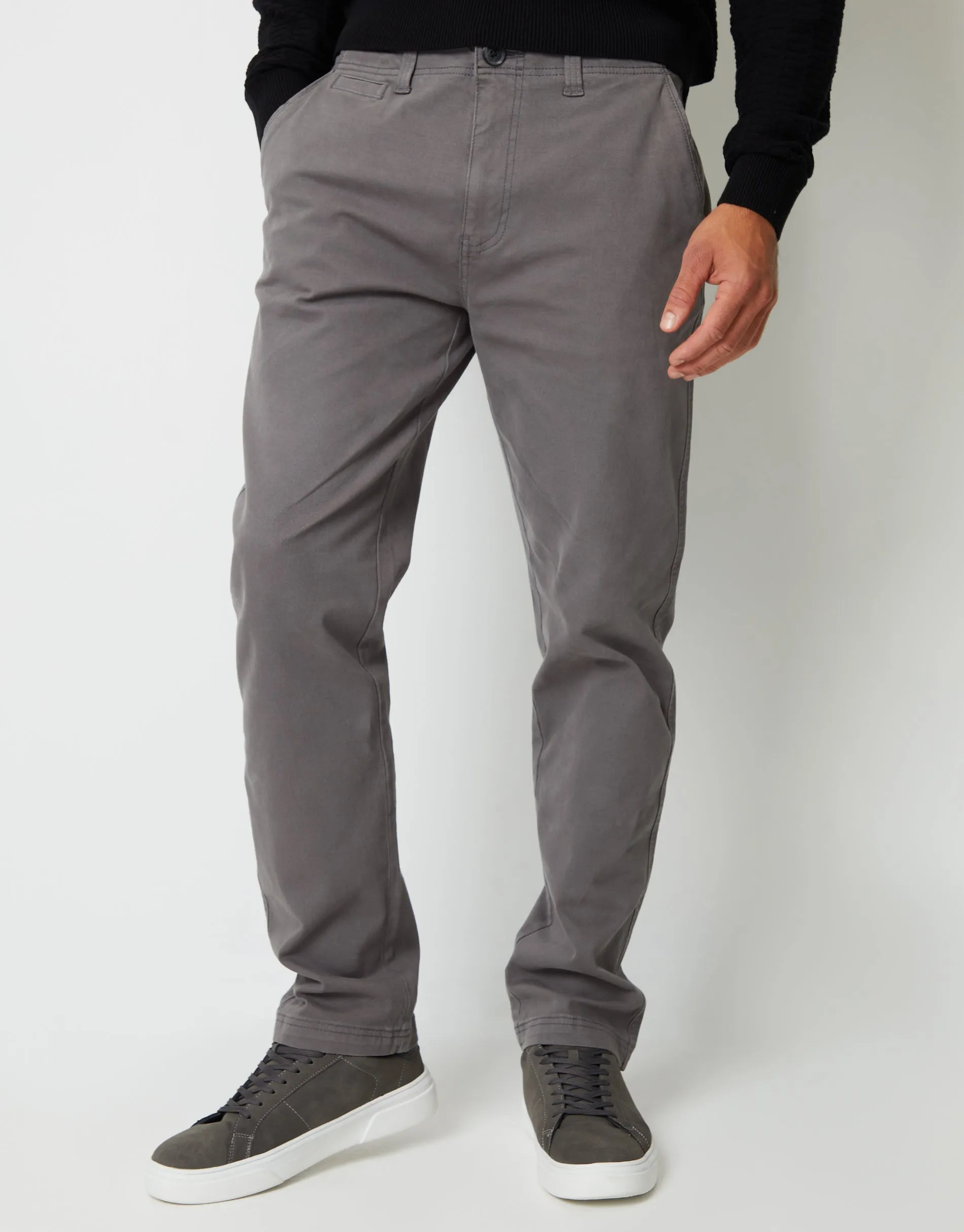 Slate Grey Straight Leg Stretch Canvas Trousers sold by Threadbare
