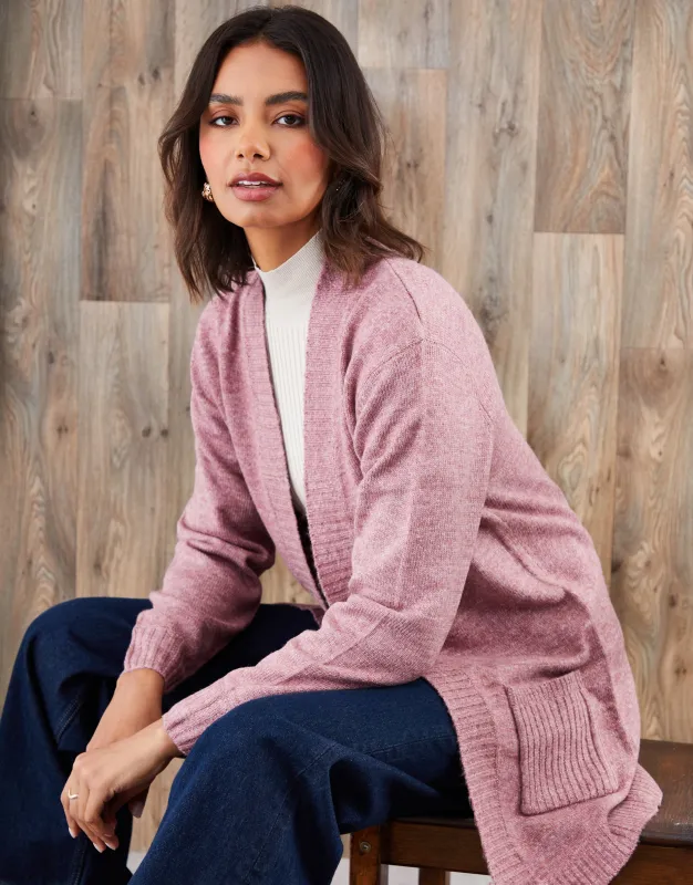 Pink Longline Knitted Open Cardigan sold by Threadbare