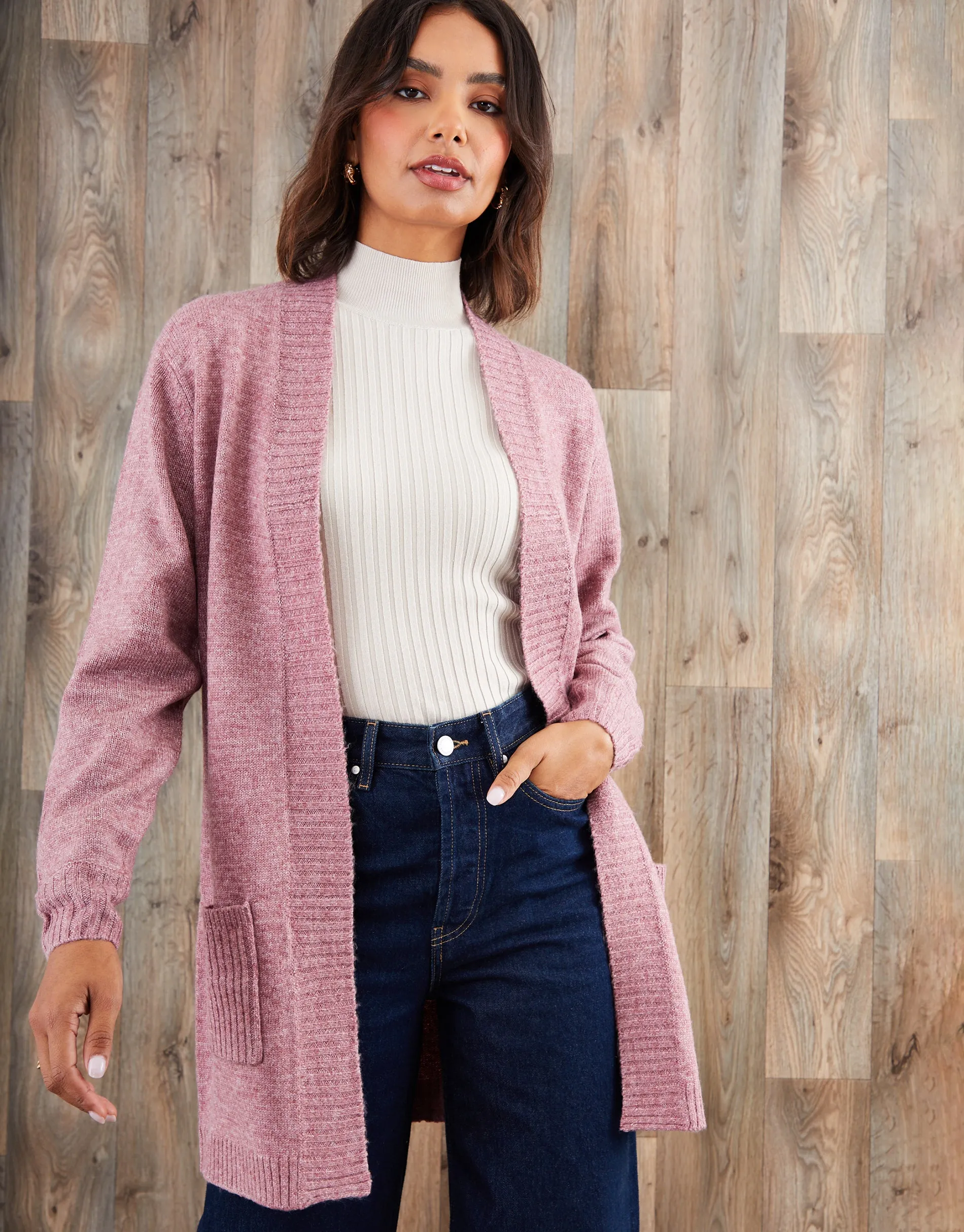 Pink Longline Knitted Open Cardigan sold by Threadbare product image thumbnail 3
