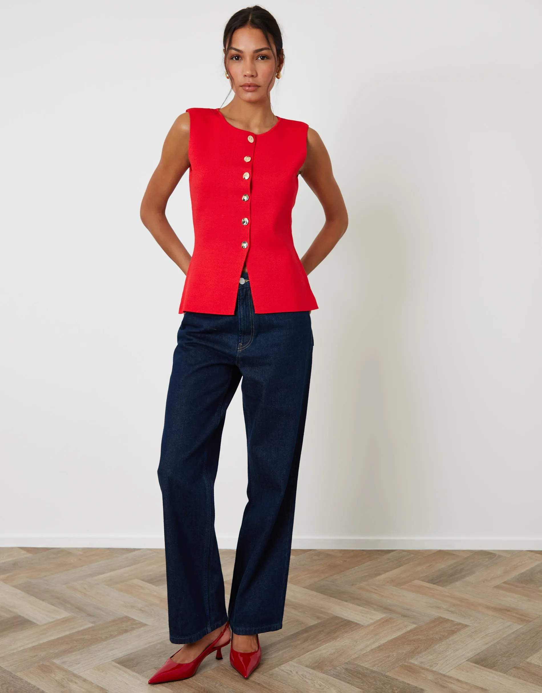 Red Ribbed Knitted Waistcoat sold by Threadbare product image thumbnail 3