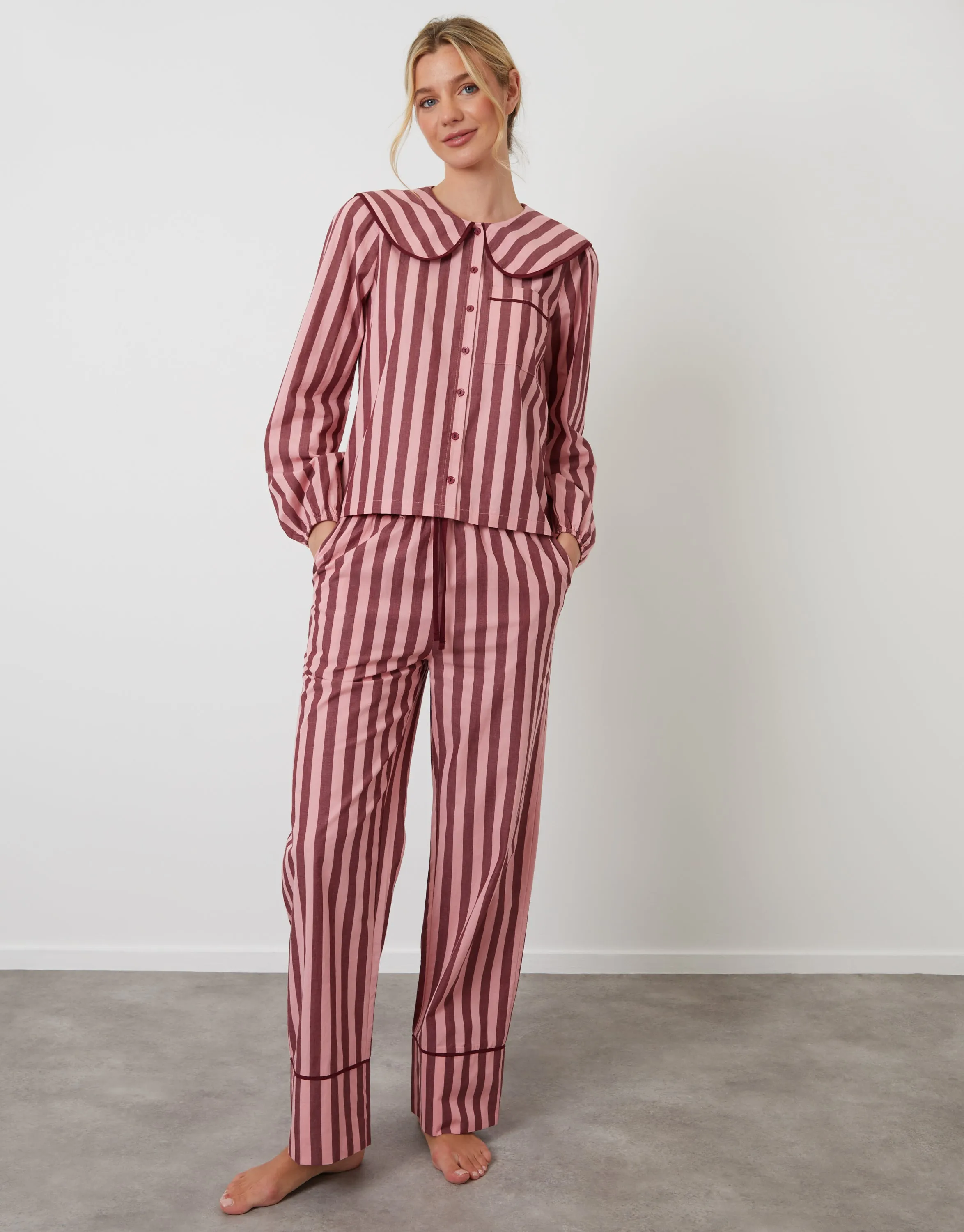 Pink Stripe Peter Pan Collar Long Pyjamas (2-Piece Set) sold by Threadbare product image thumbnail 2