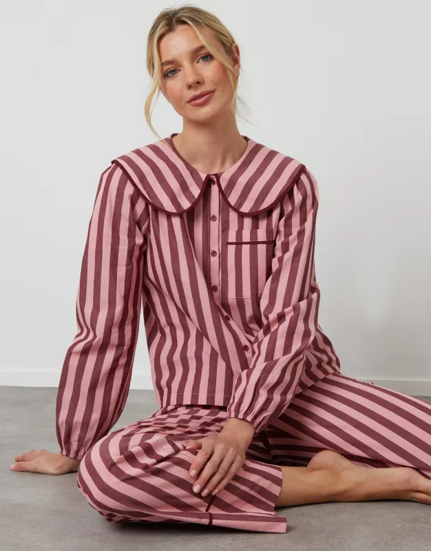 Pink Stripe Peter Pan Collar Long Pyjamas (2-Piece Set) sold by Threadbare