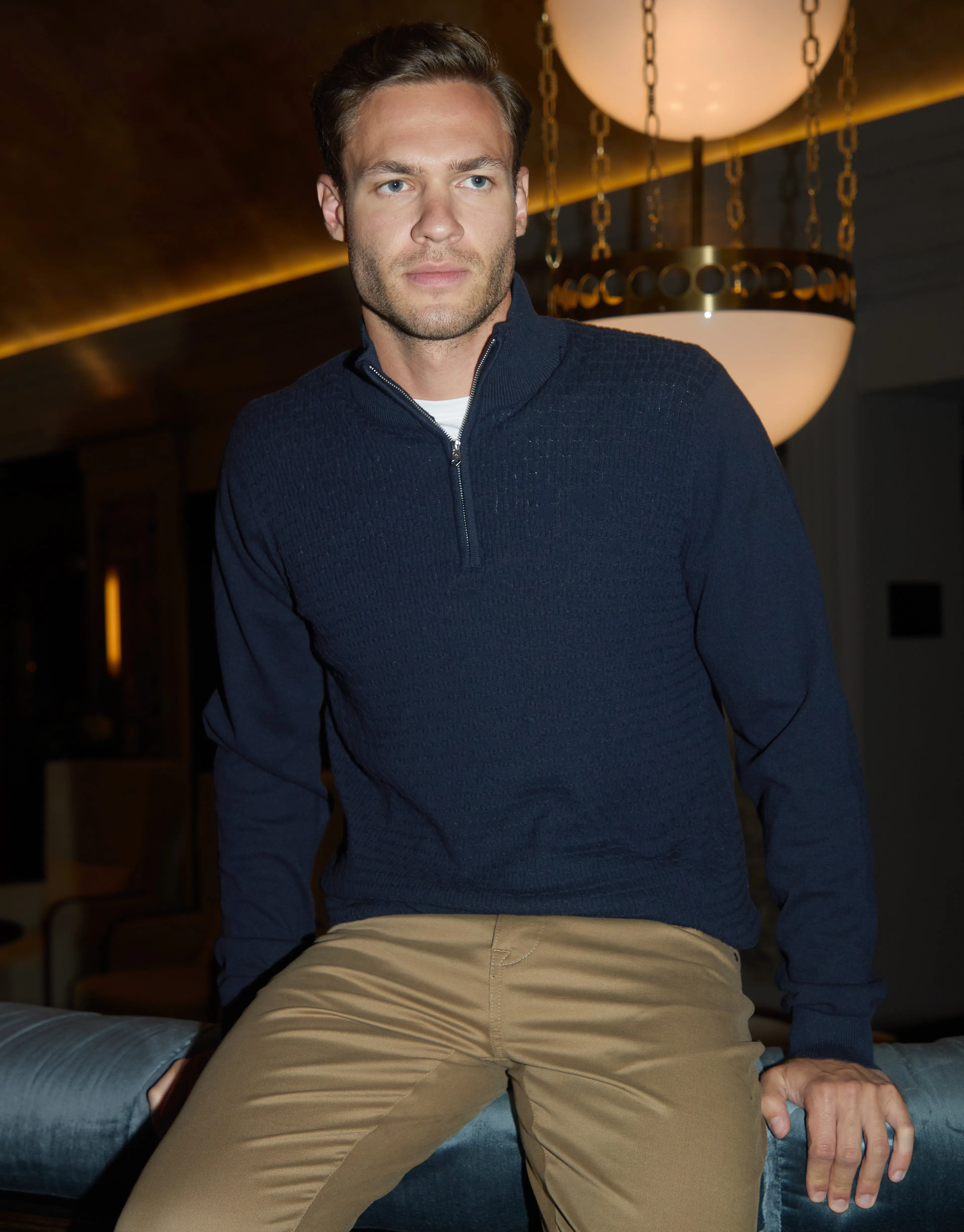 Navy Mini Cable Knit Quarter Zip Jumper sold by Threadbare