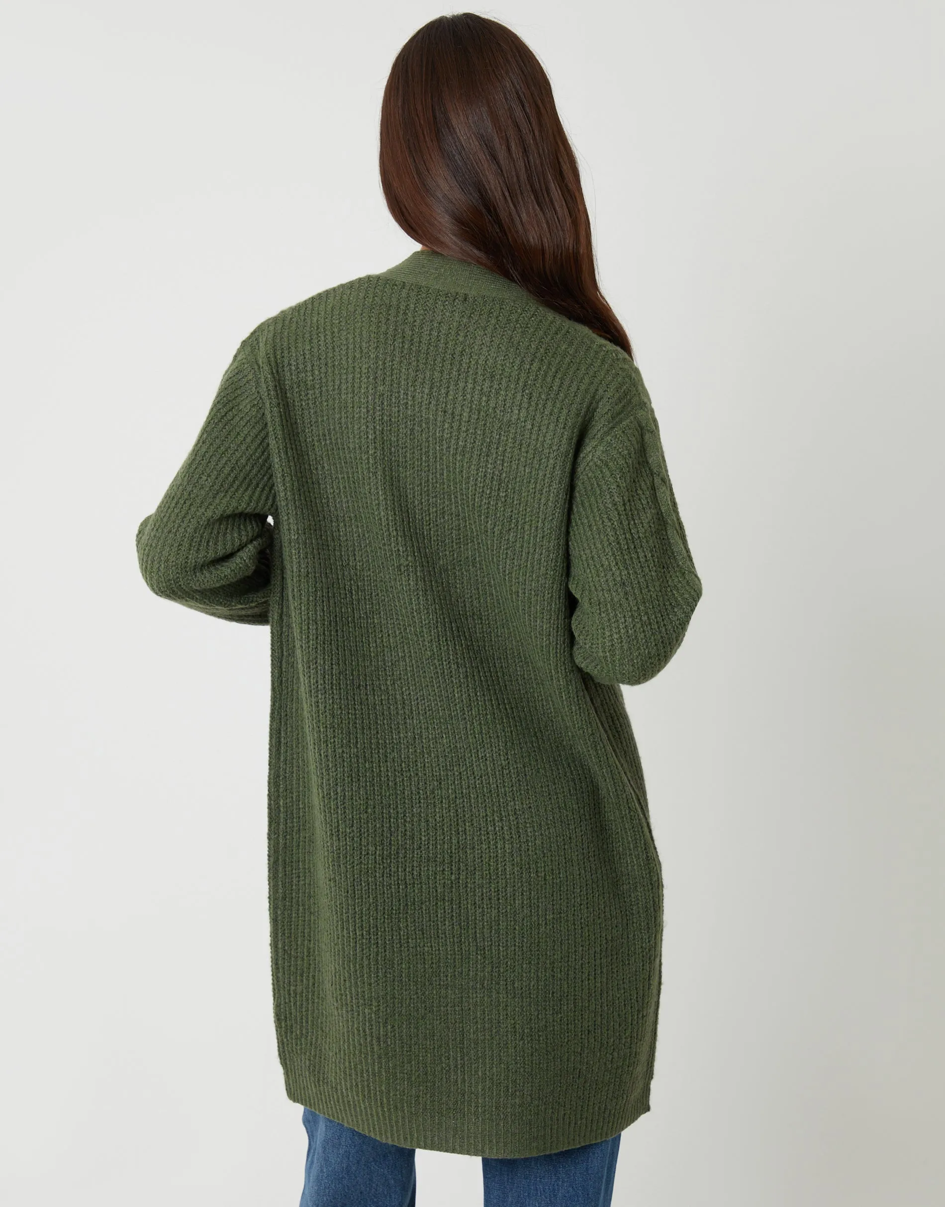 Khaki Green Cable Knit Cardigan sold by Threadbare product image thumbnail 2