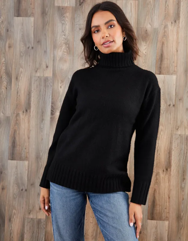 Black Oversized Roll Neck Jumper sold by Threadbare