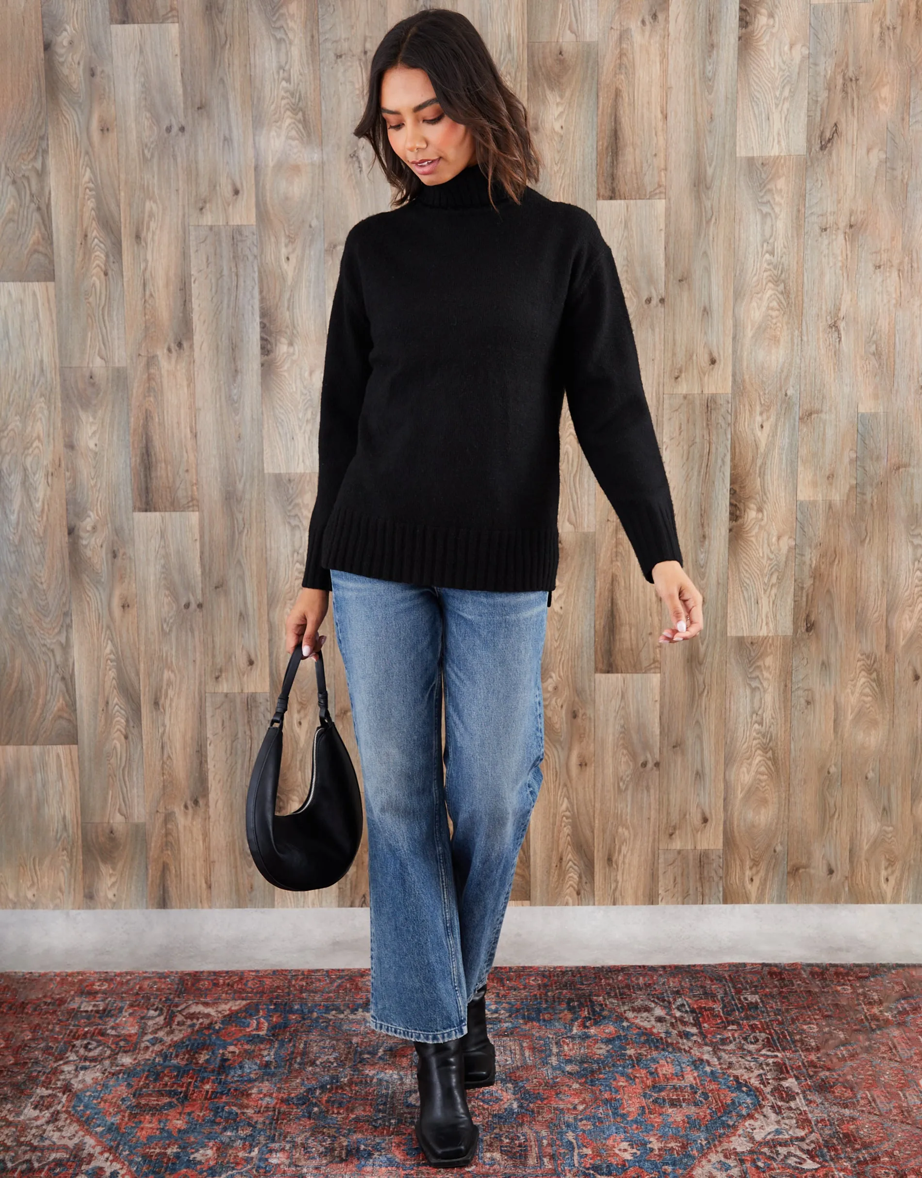 Black Oversized Roll Neck Jumper sold by Threadbare product image thumbnail 3