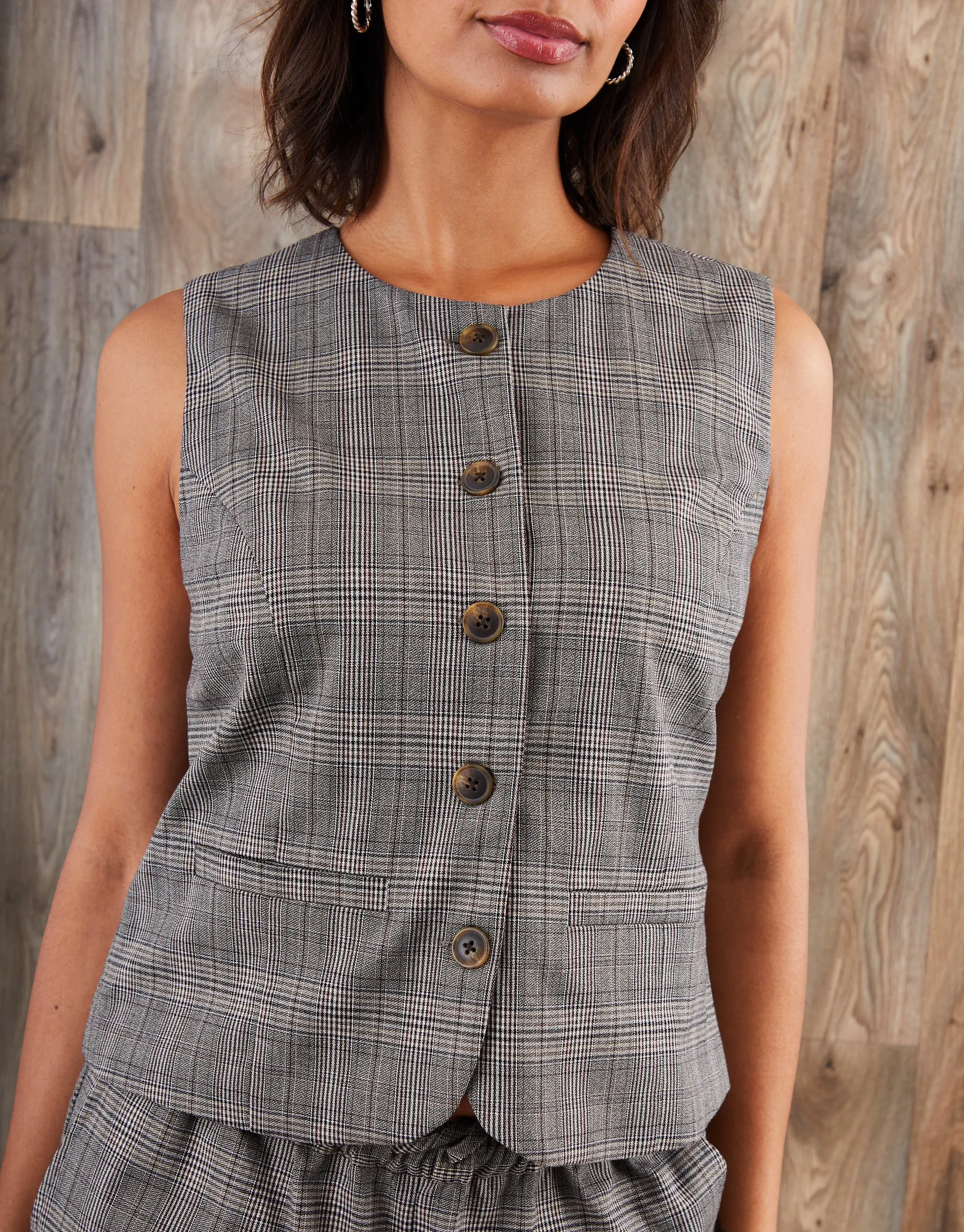 Grey Check Crew Neck Waistcoat sold by Threadbare product image thumbnail 3