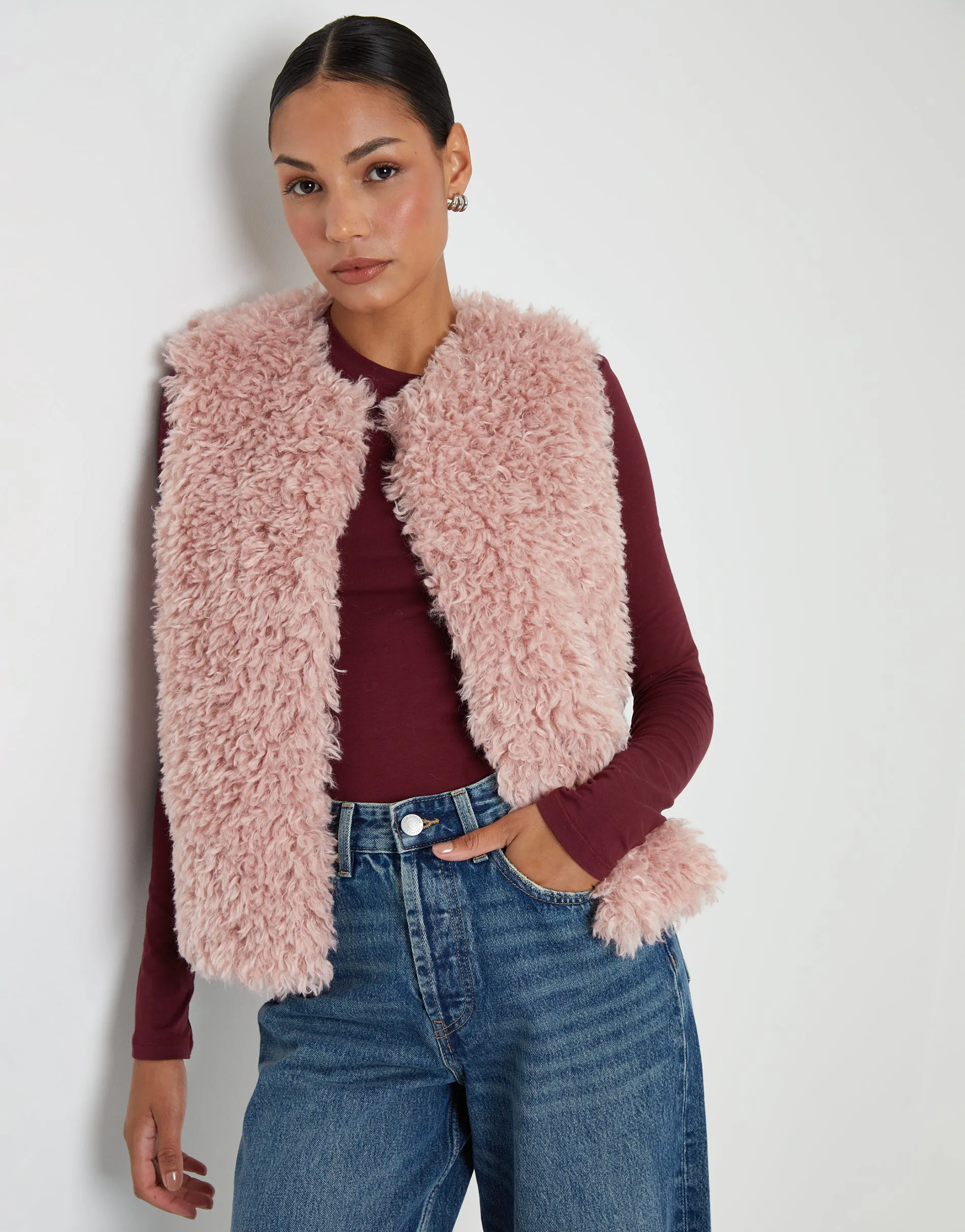 Pink Faux Fur Gilet sold by Threadbare product image thumbnail 3