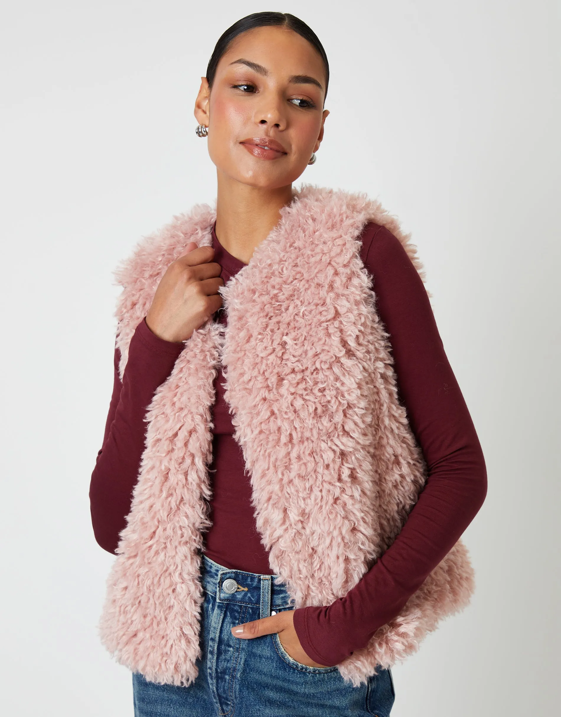 Pink Faux Fur Gilet sold by Threadbare