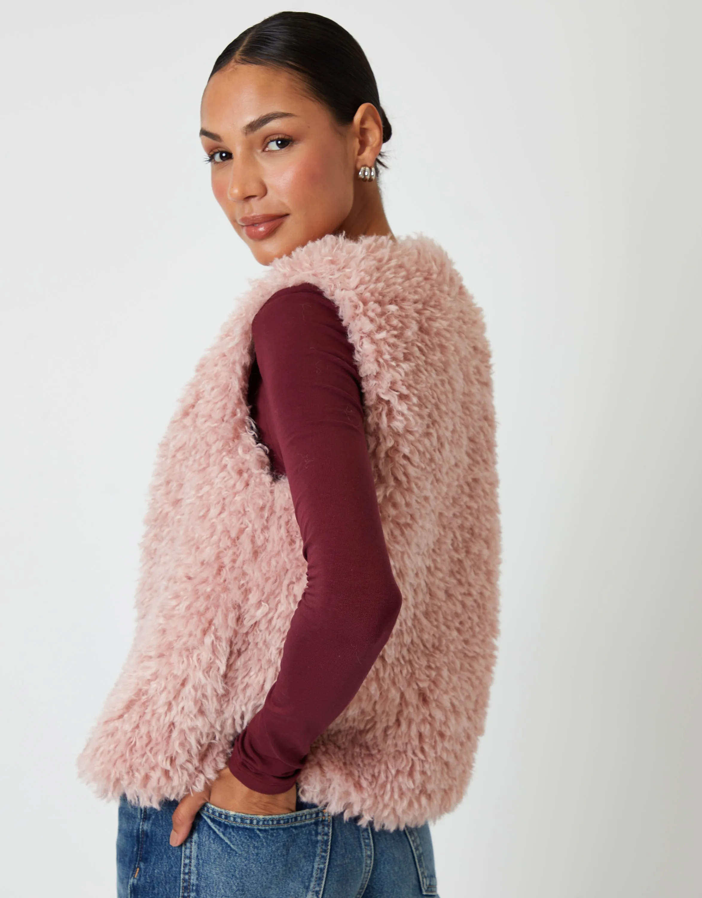 Pink Faux Fur Gilet sold by Threadbare product image thumbnail 4