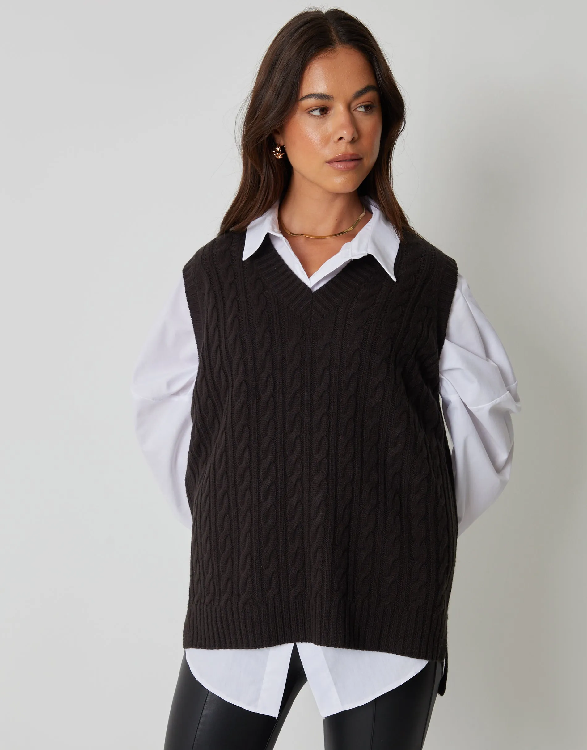Black Cable Knit Vest sold by Threadbare product image thumbnail 3