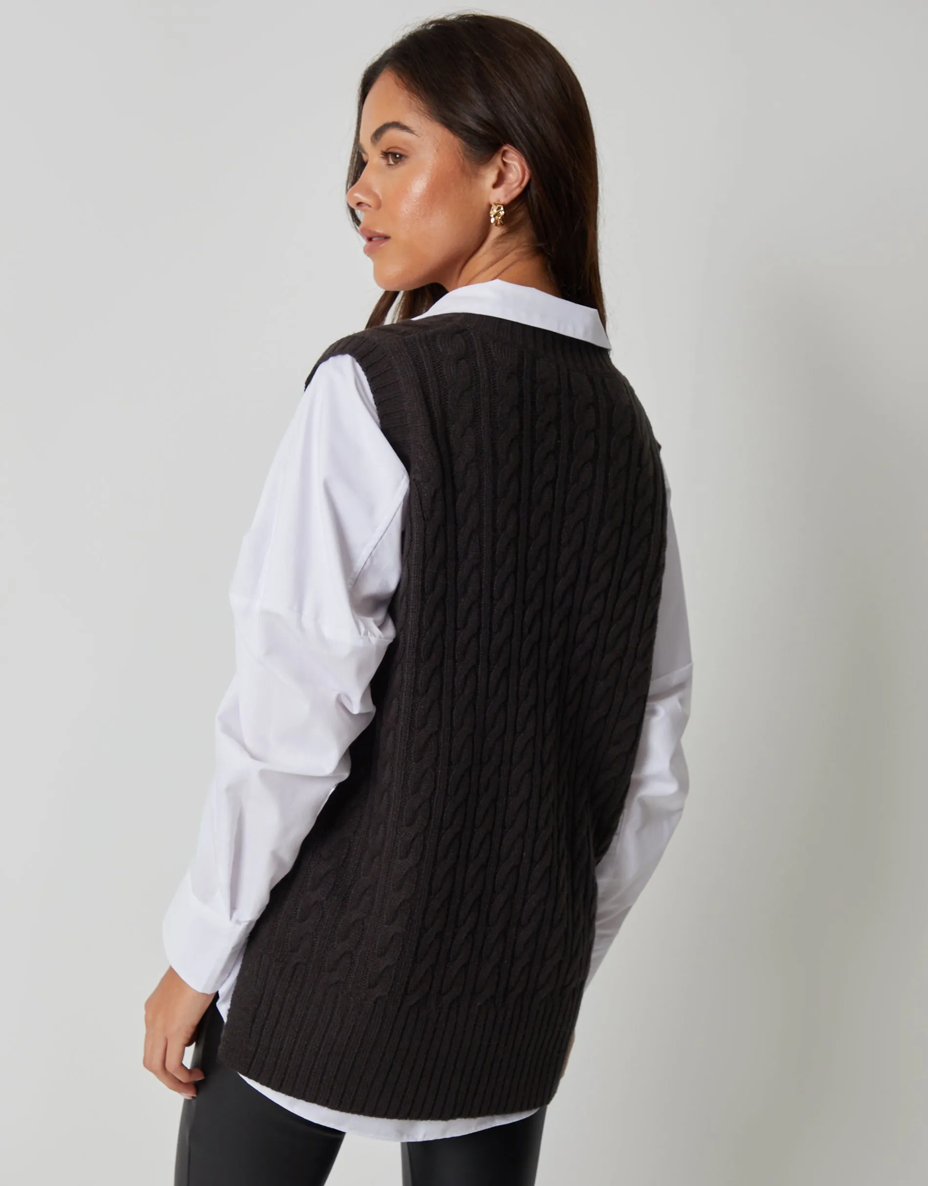 Black Cable Knit Vest sold by Threadbare product image thumbnail 4
