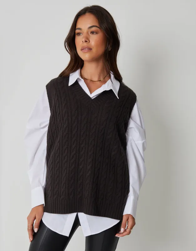 Black Cable Knit Vest sold by Threadbare