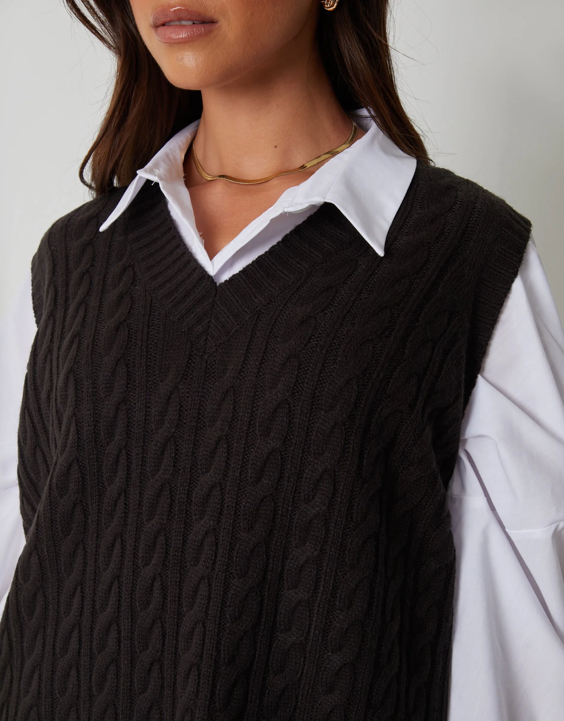 Black Cable Knit Vest sold by Threadbare product image thumbnail 2