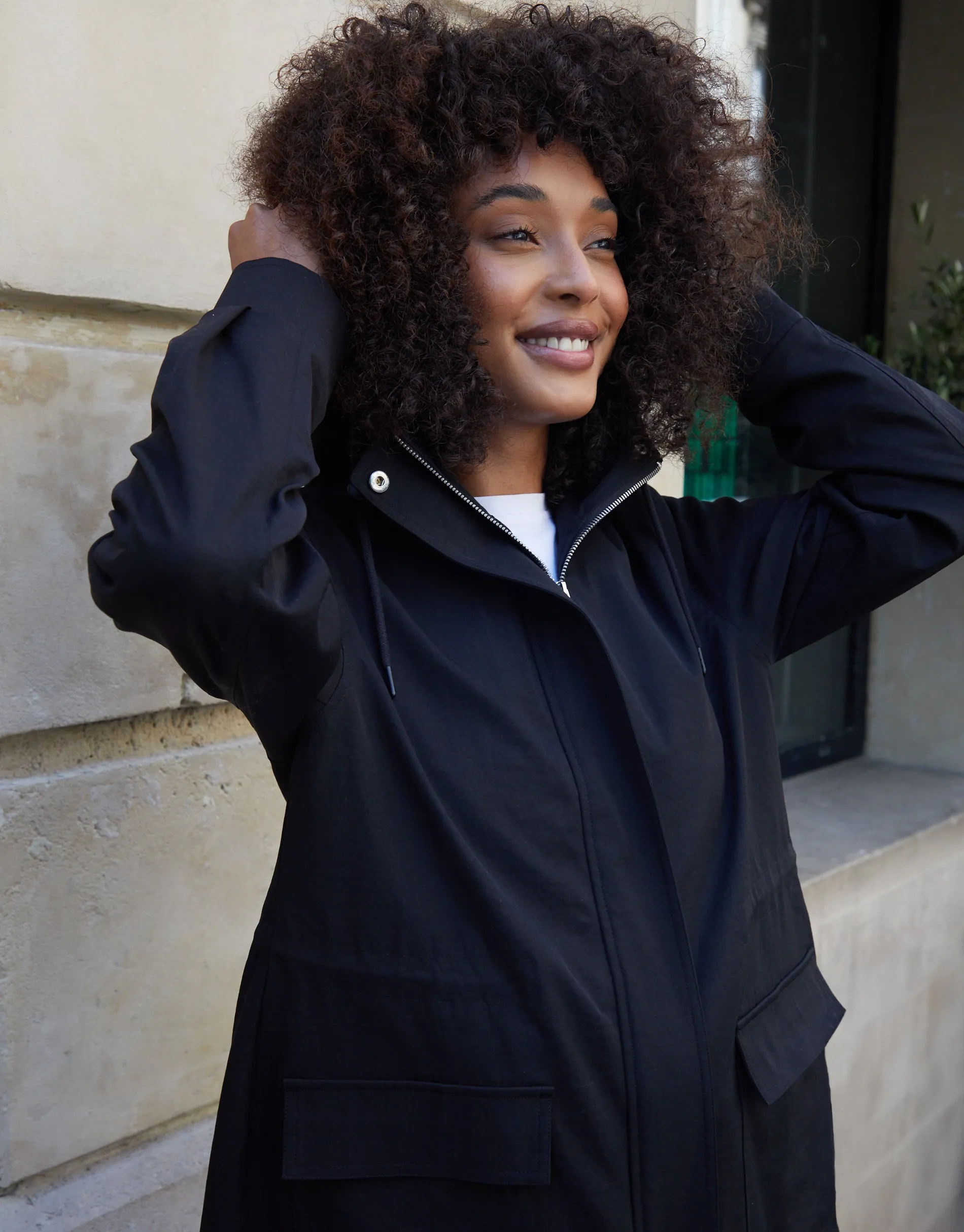 Mid Length Hooded Mac in Black sold by Threadbare product image thumbnail 3