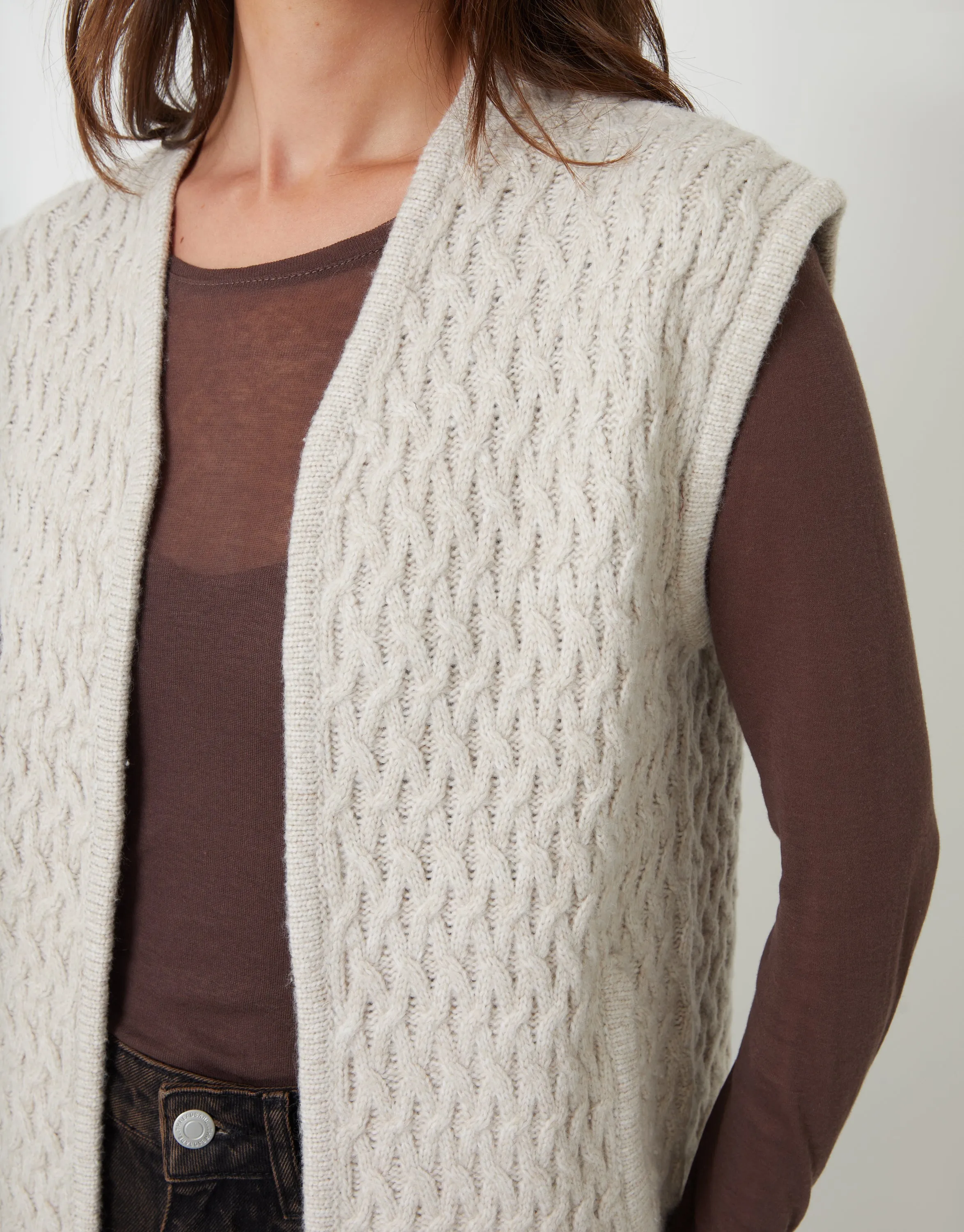 Cream Textured Knitted Gilet sold by Threadbare product image thumbnail 4