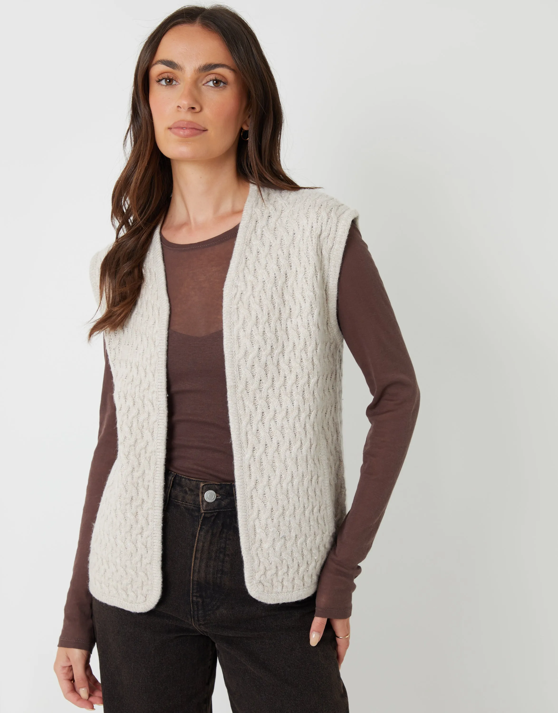 Cream Textured Knitted Gilet sold by Threadbare