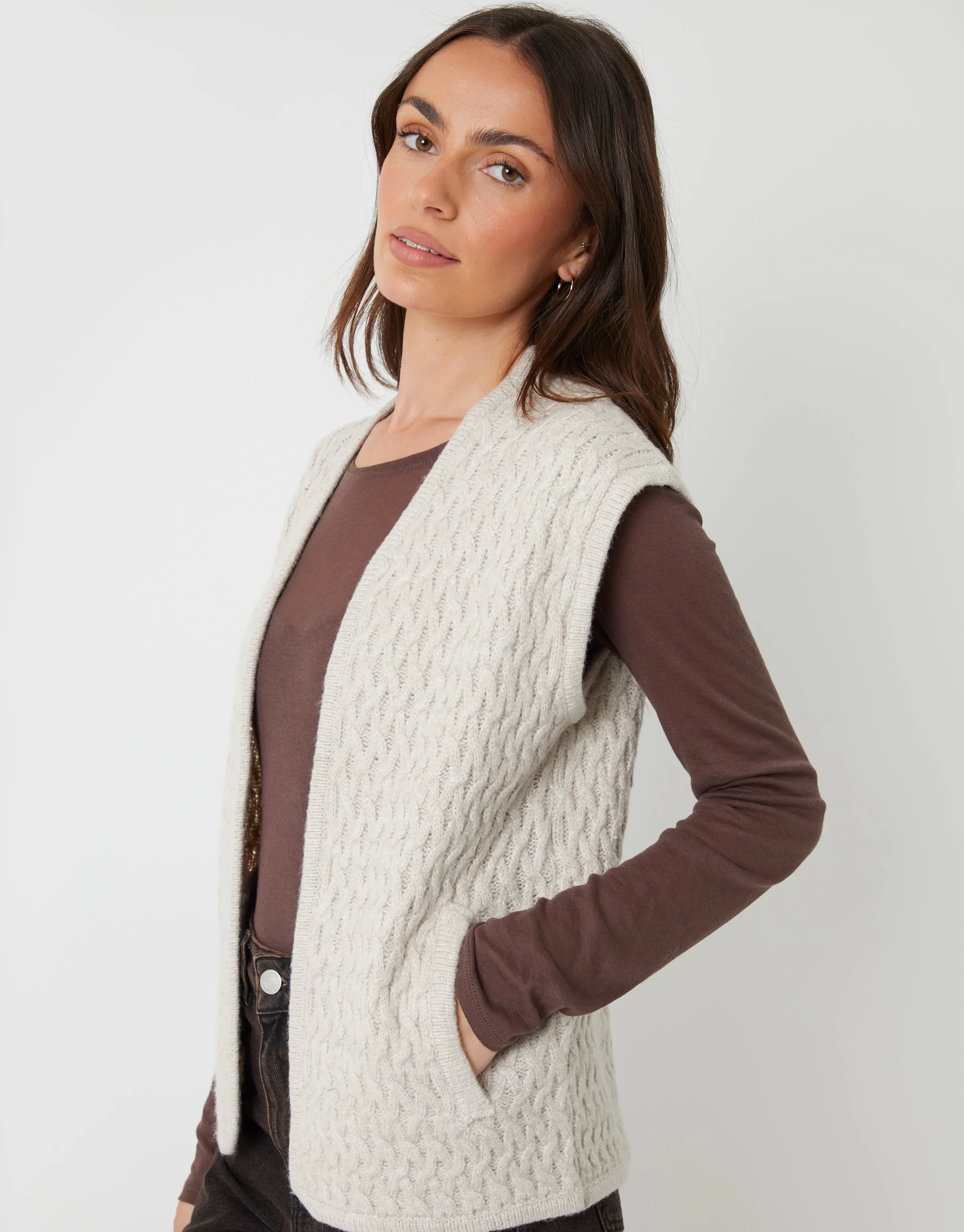 Cream Textured Knitted Gilet sold by Threadbare product image thumbnail 5