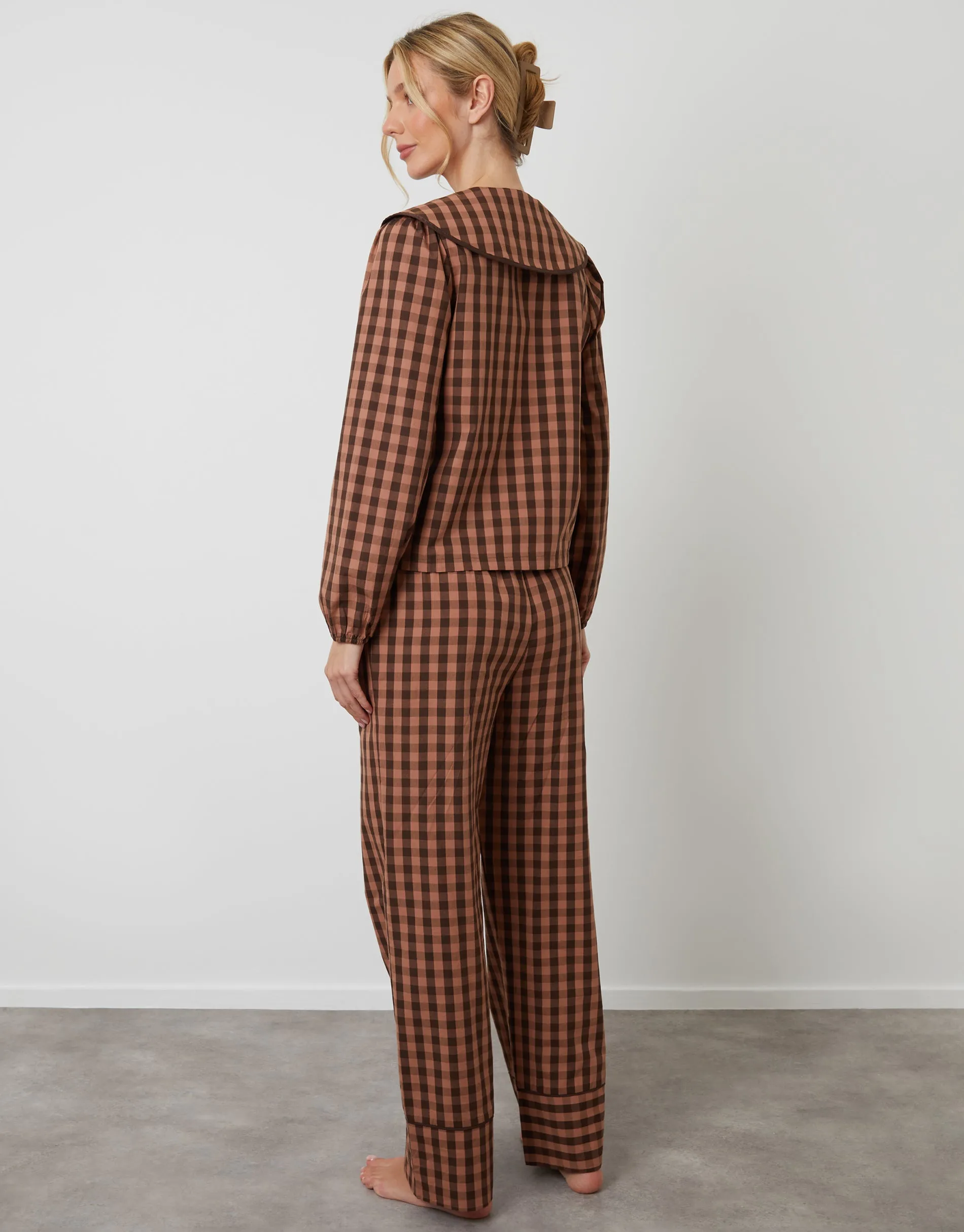 Brown Check Peter Pan Collar Long Pyjamas (2-Piece Set) sold by Threadbare product image thumbnail 3
