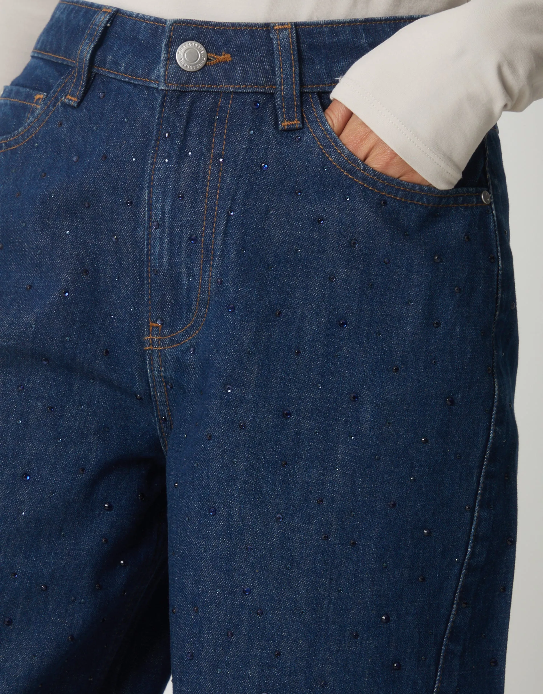 Indigo Wash Embellished Barrel Leg Jeans sold by Threadbare product image thumbnail 5