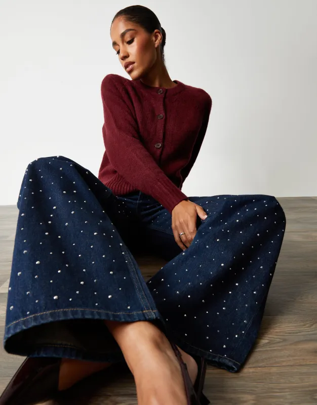 Indigo Wash Embellished Baggy Wide Leg Jeans sold by Threadbare
