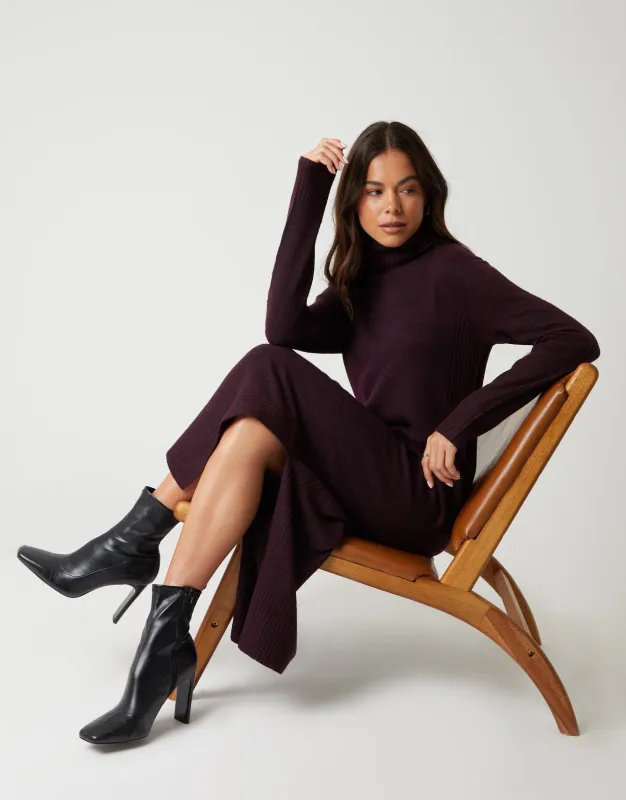 Chocolate Brown Knitted Roll Neck Maxi Dress sold by Threadbare