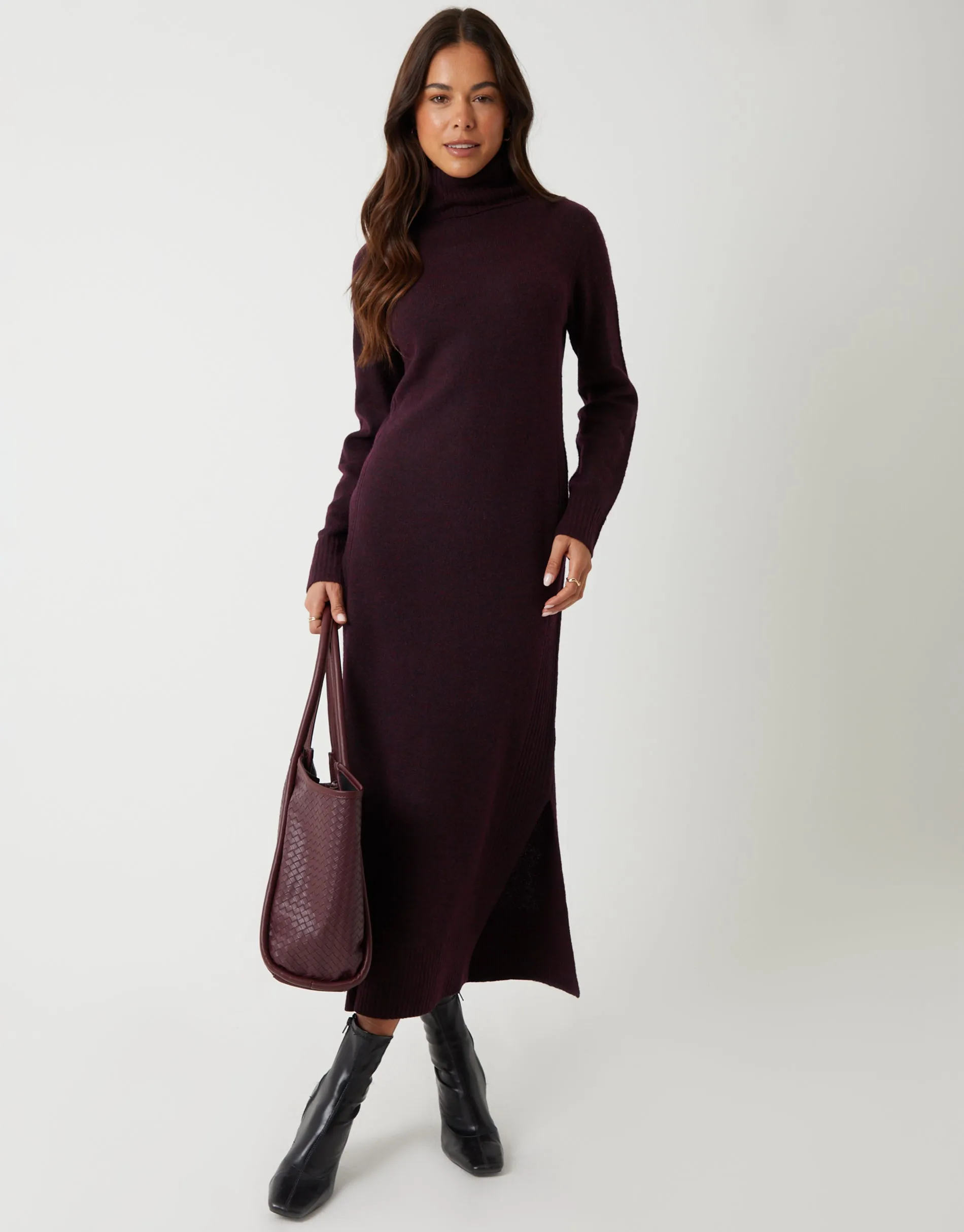Chocolate Brown Knitted Roll Neck Maxi Dress sold by Threadbare product image thumbnail 3