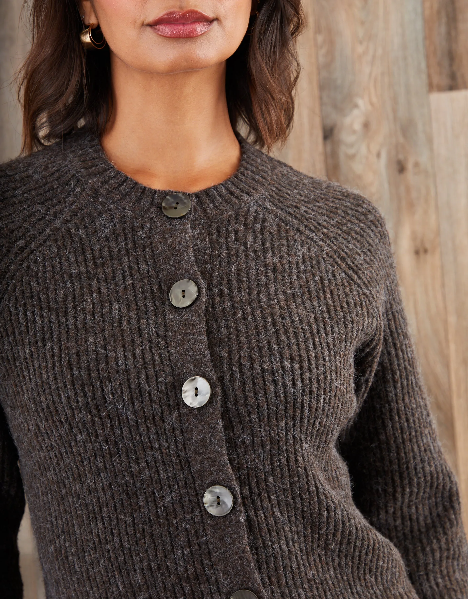 Chocolate Brown Chunky Knit Button Up Cardigan sold by Threadbare product image thumbnail 4