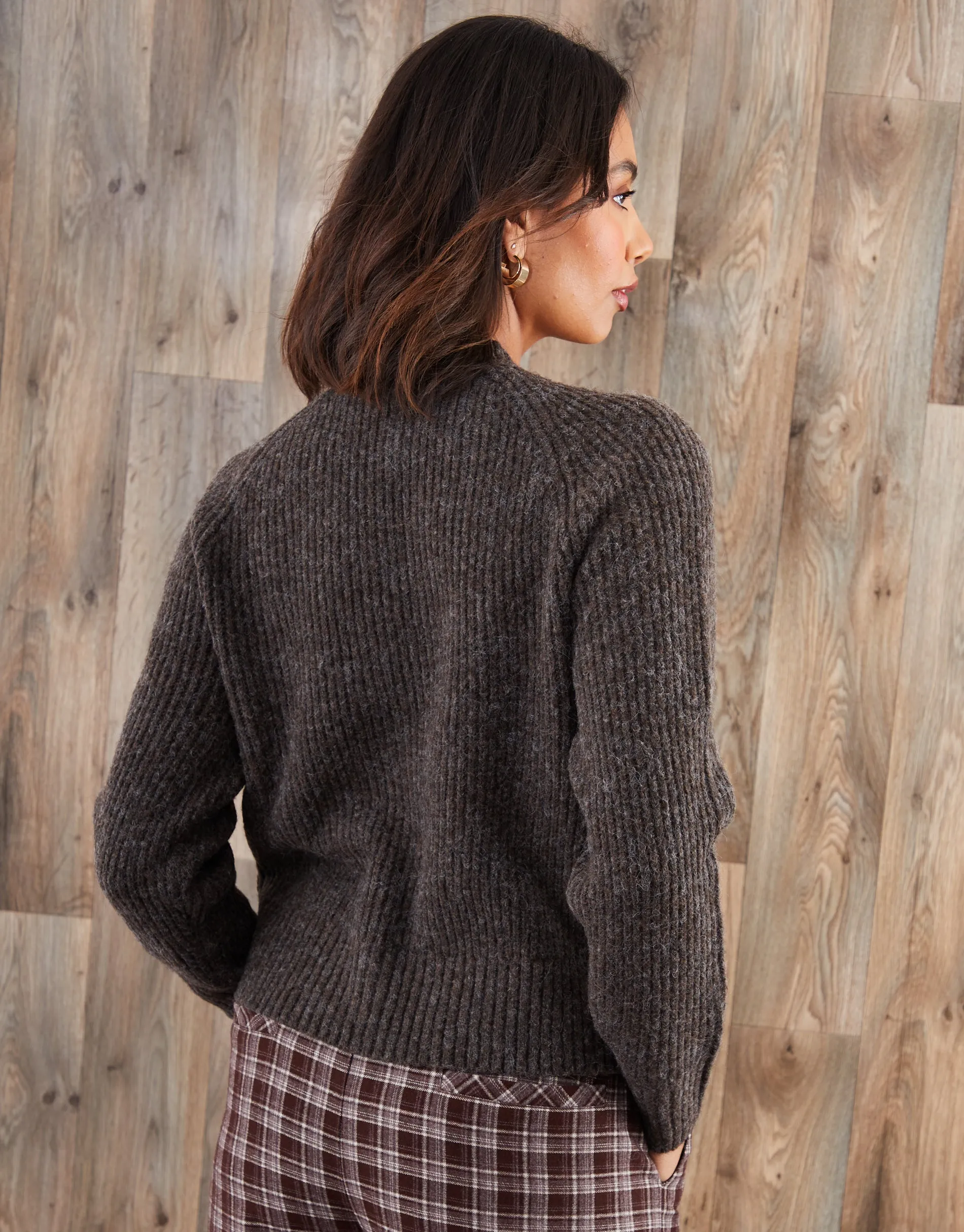 Chocolate Brown Chunky Knit Button Up Cardigan sold by Threadbare product image thumbnail 2