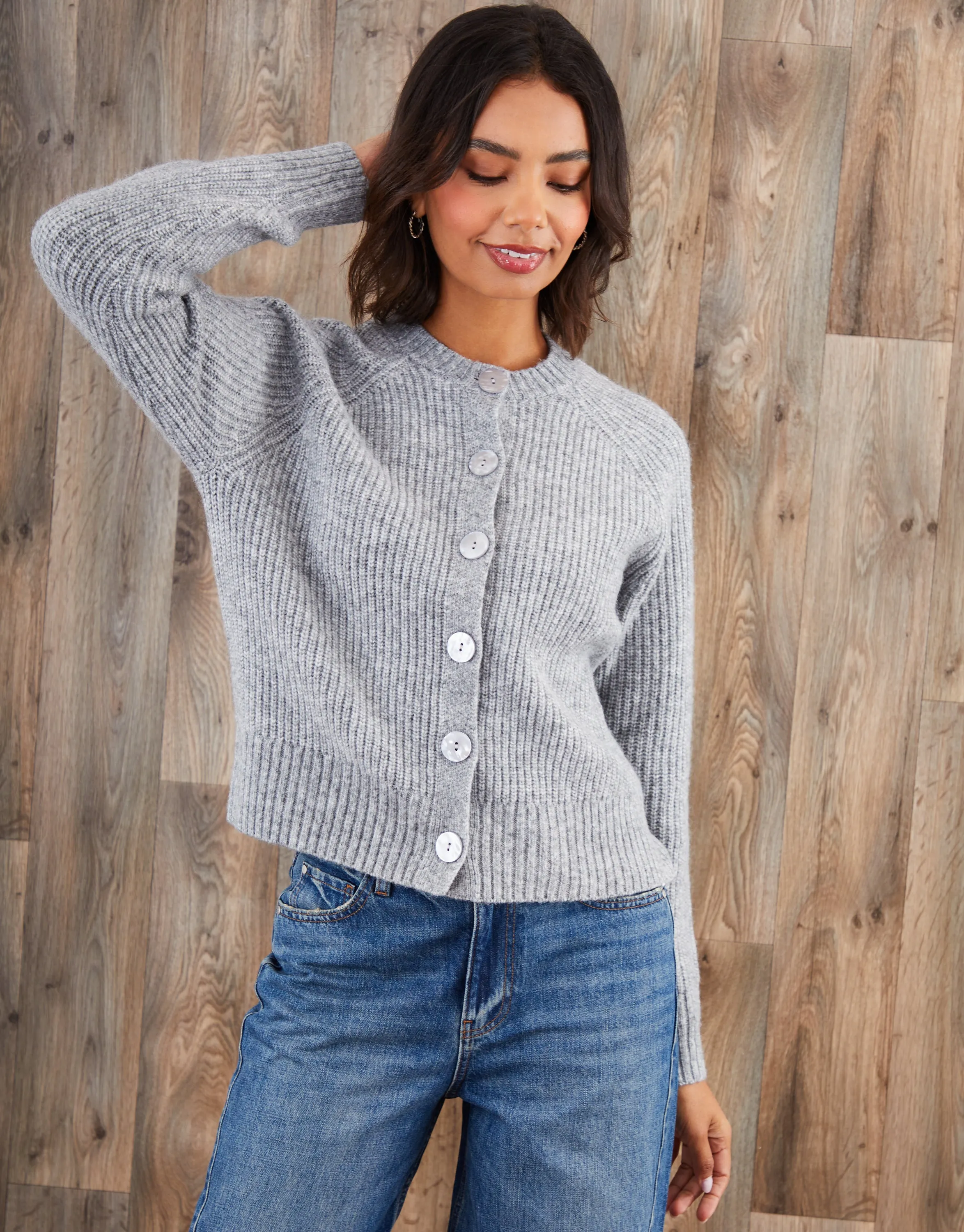 Grey Chunky Knit Button Up Cardigan sold by Threadbare product image thumbnail 3