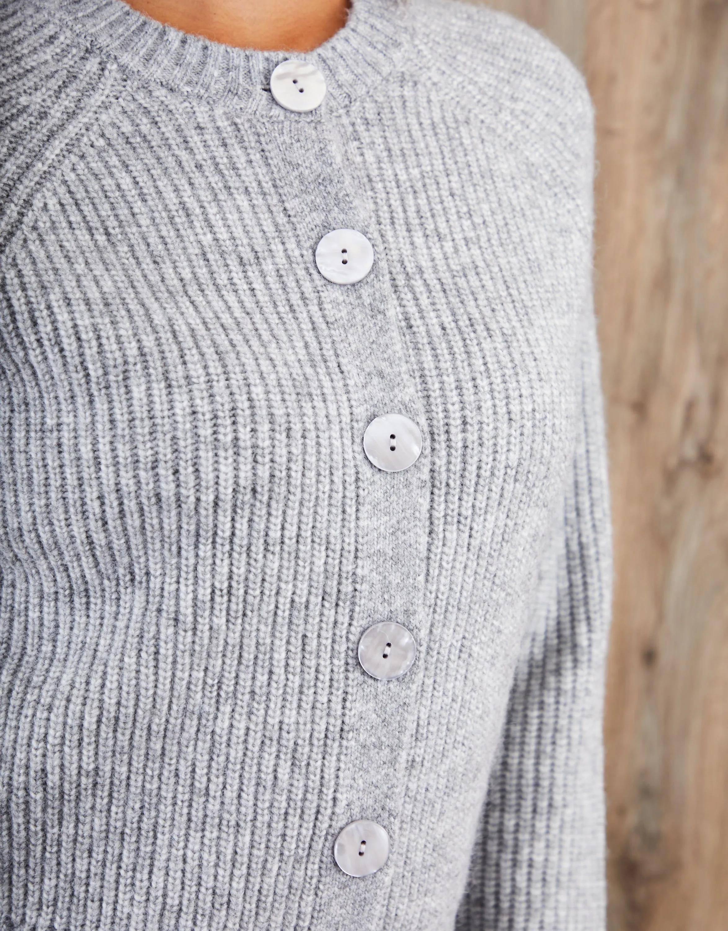 Grey Chunky Knit Button Up Cardigan sold by Threadbare product image thumbnail 4