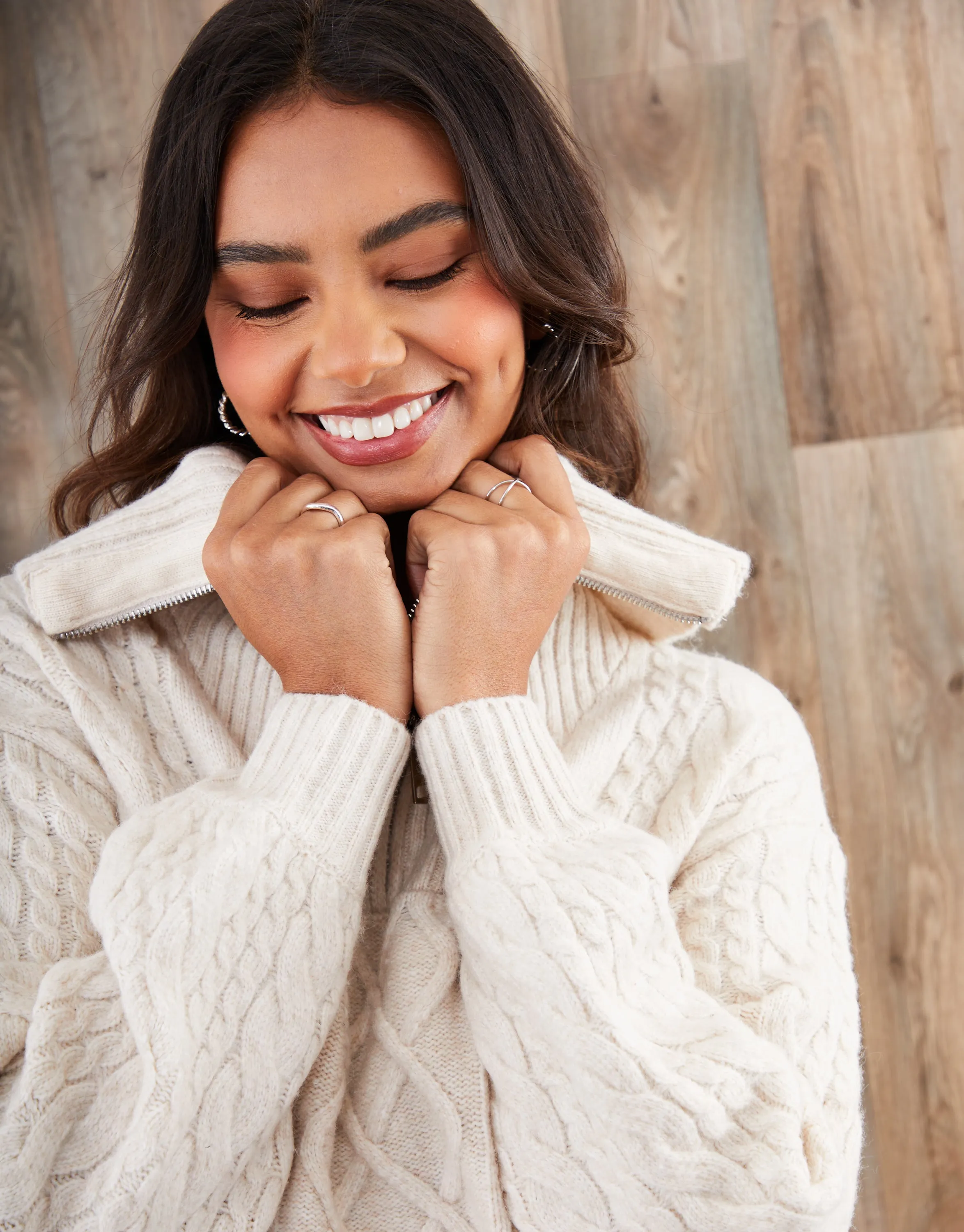 Ecru Cable Knit Quarter Zip Jumper sold by Threadbare product image thumbnail 3