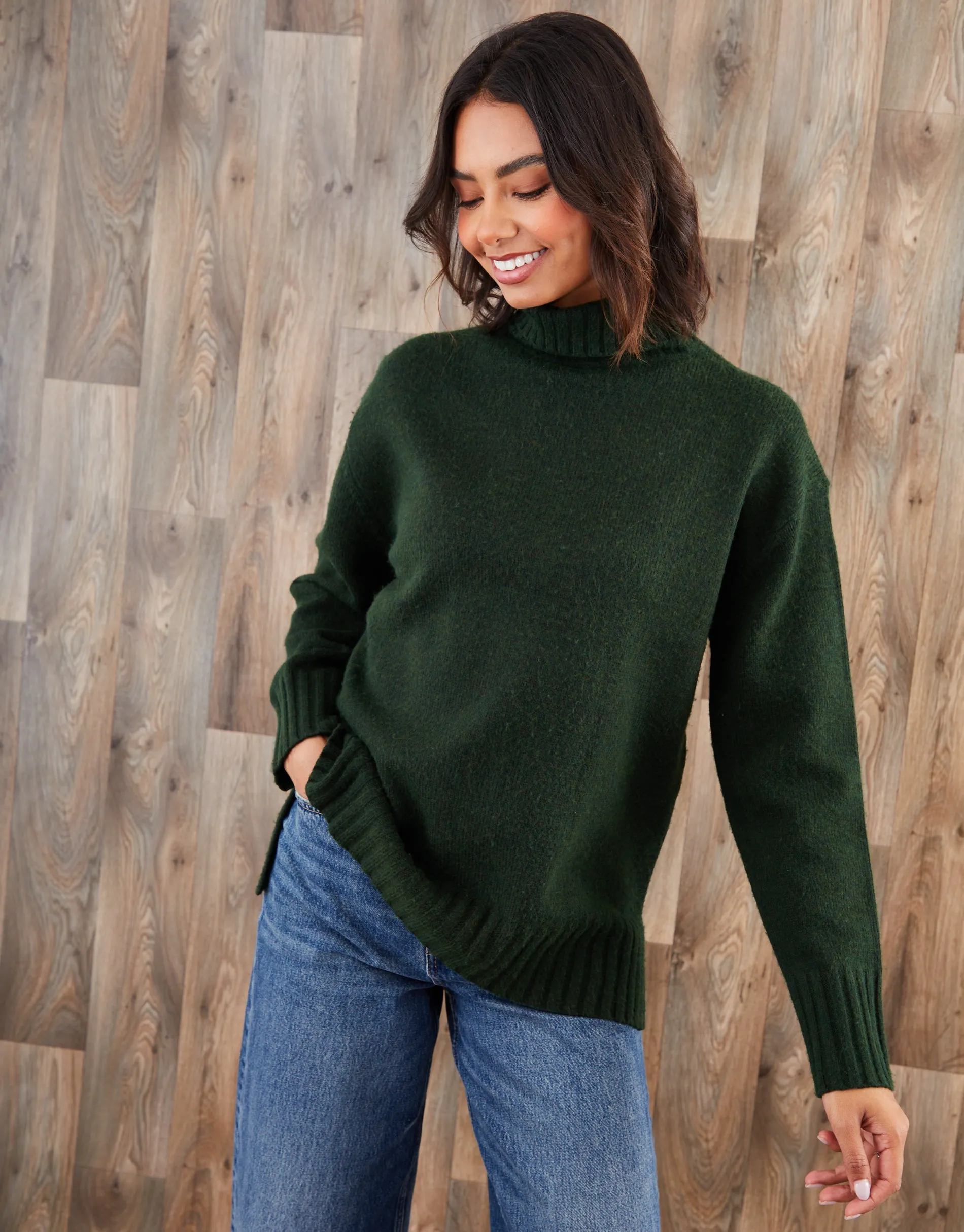 Green Oversized Roll Neck Jumper sold by Threadbare product image thumbnail 5