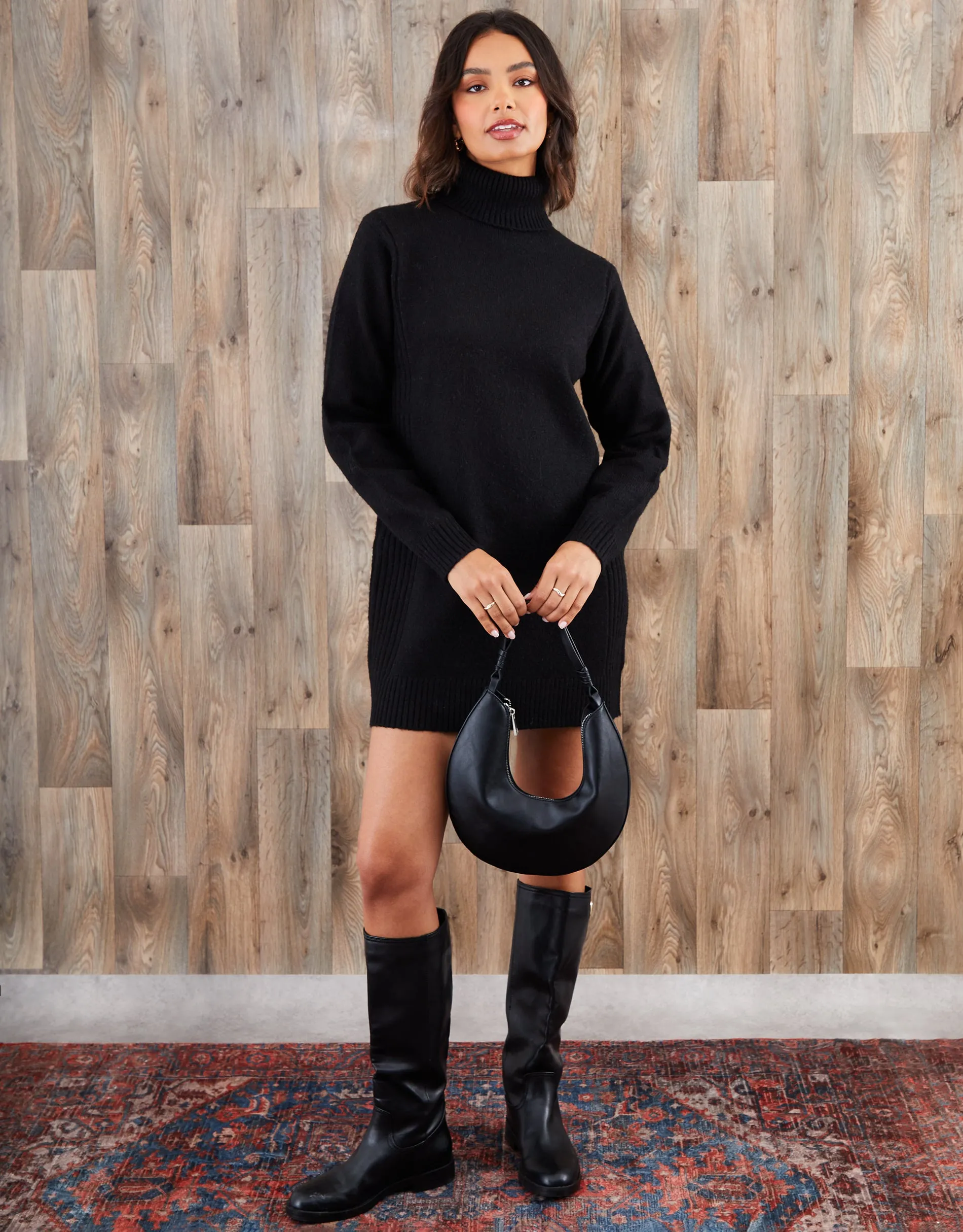 Black Roll Neck Knitted Mini Dress sold by Threadbare product image thumbnail 5