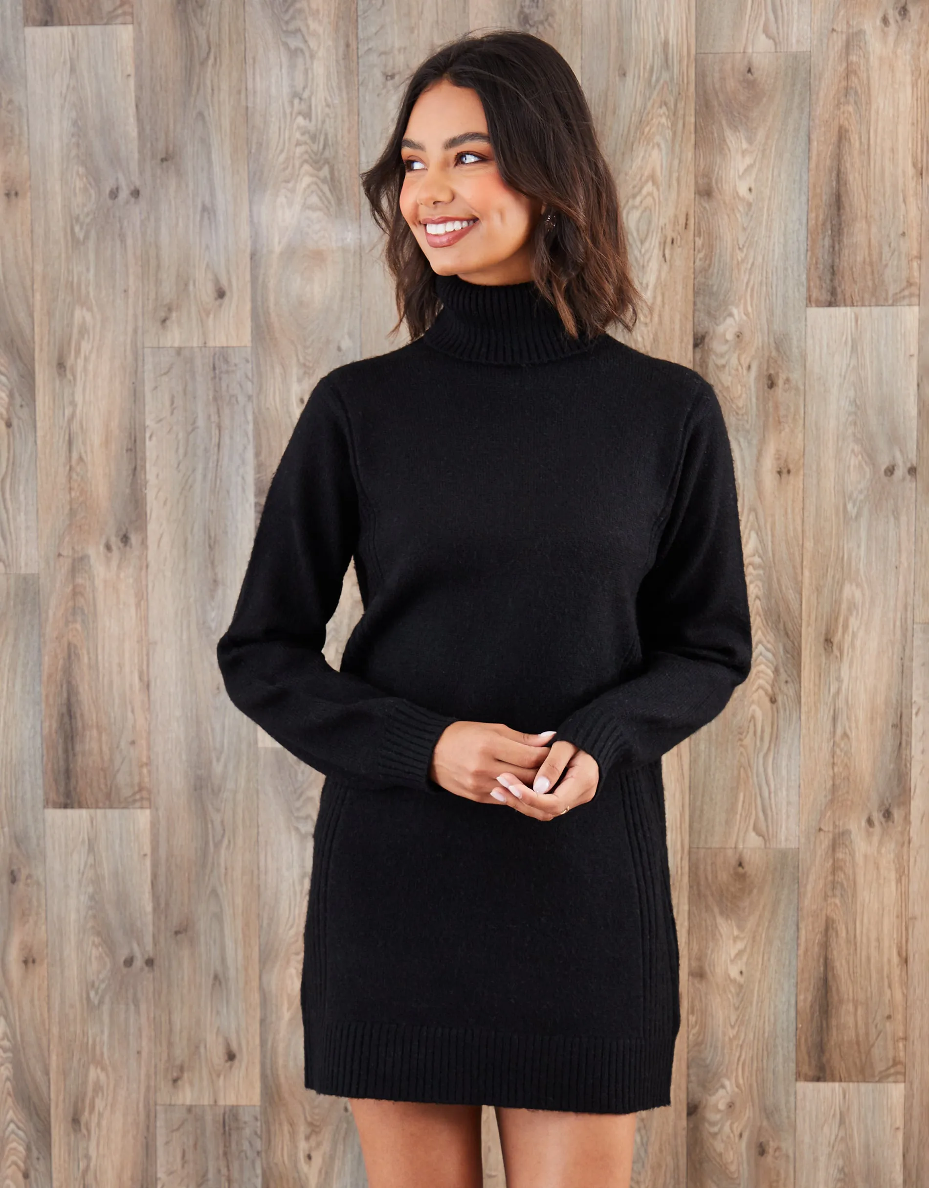 Black Roll Neck Knitted Mini Dress sold by Threadbare product image thumbnail 3