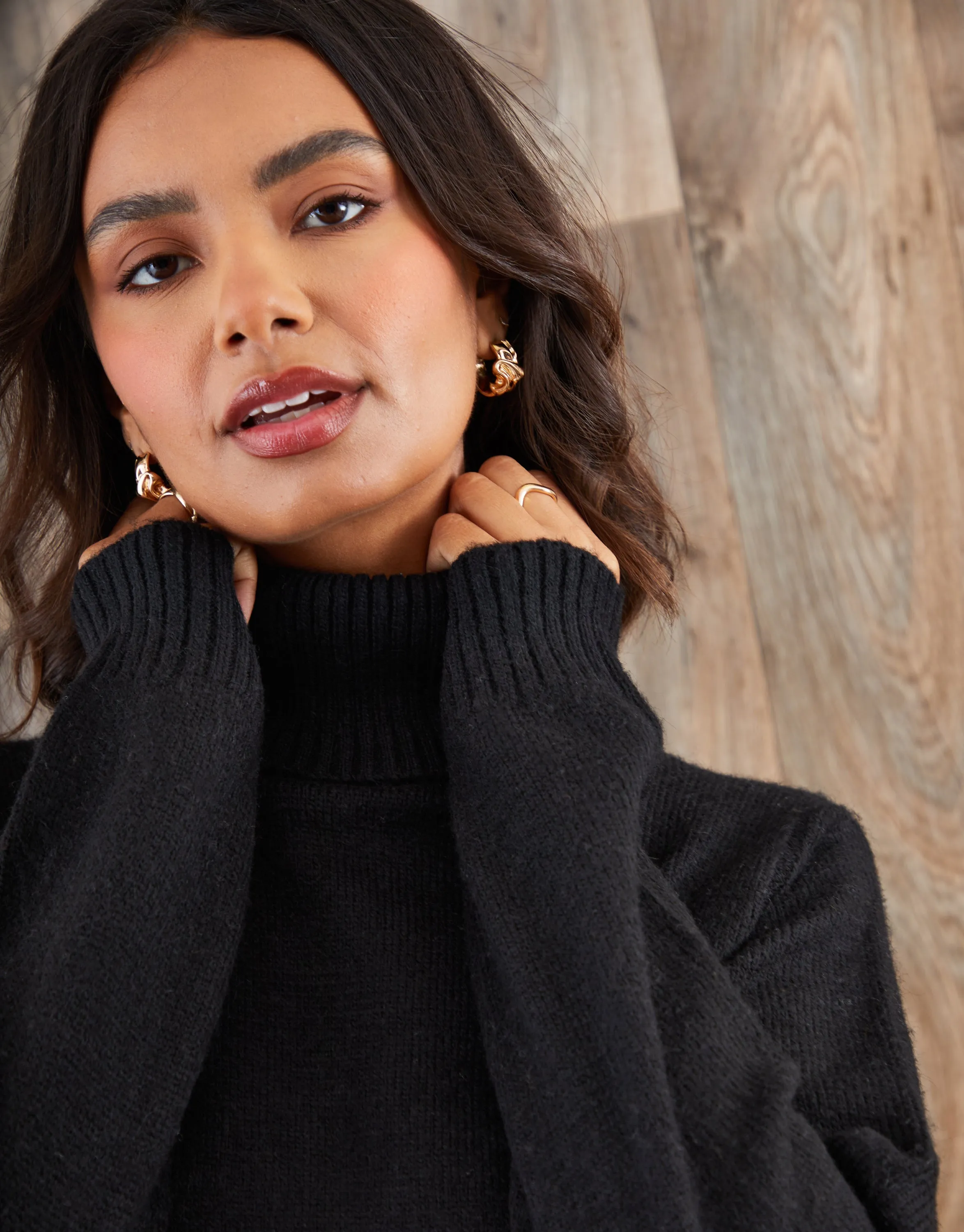 Black Roll Neck Knitted Mini Dress sold by Threadbare product image thumbnail 2