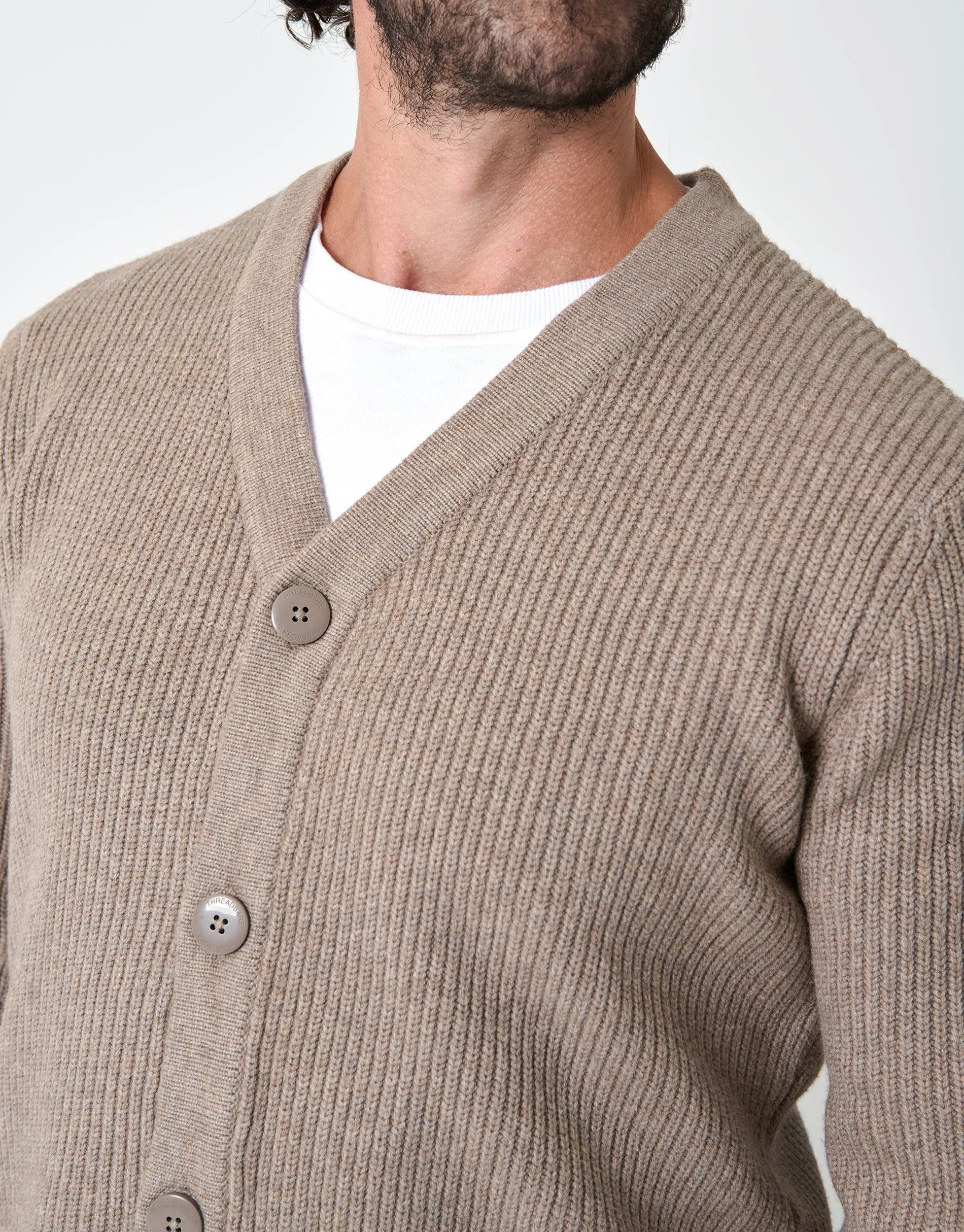 Taupe Rib Knit Button Up Cardigan sold by Threadbare product image thumbnail 4