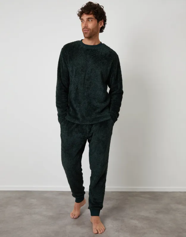 Forest Green Two Tone Borg Loungewear Set (2-Piece Set) sold by Threadbare